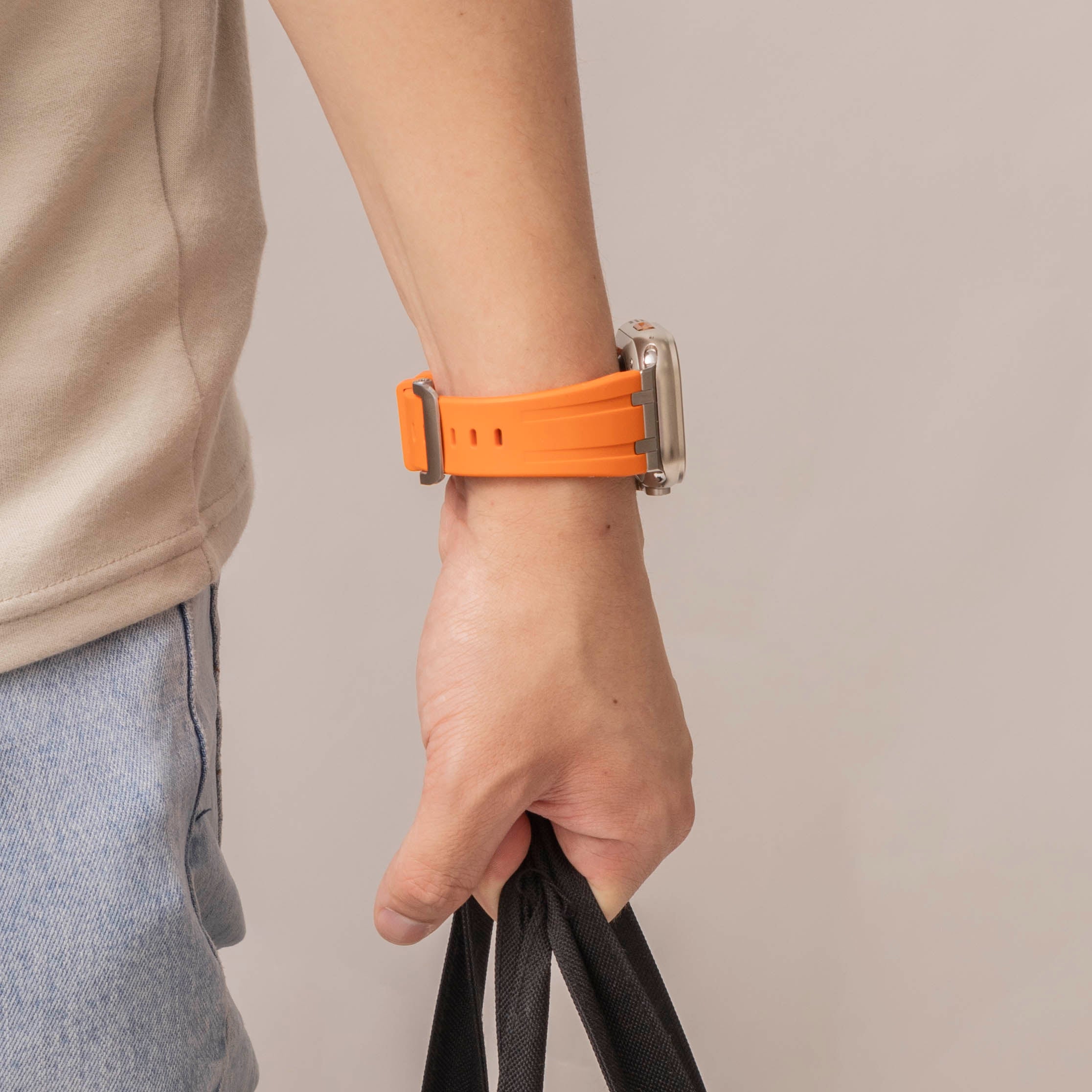 Bandz Apple Watch Ultra Silicone Strap 'Luxe Liquid' (Orange/Silver)