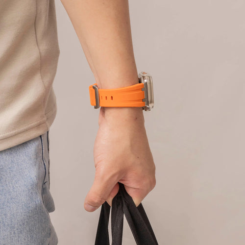 Bandz Apple Watch Silicone Strap 'Luxe Liquid' (Orange With Silver)