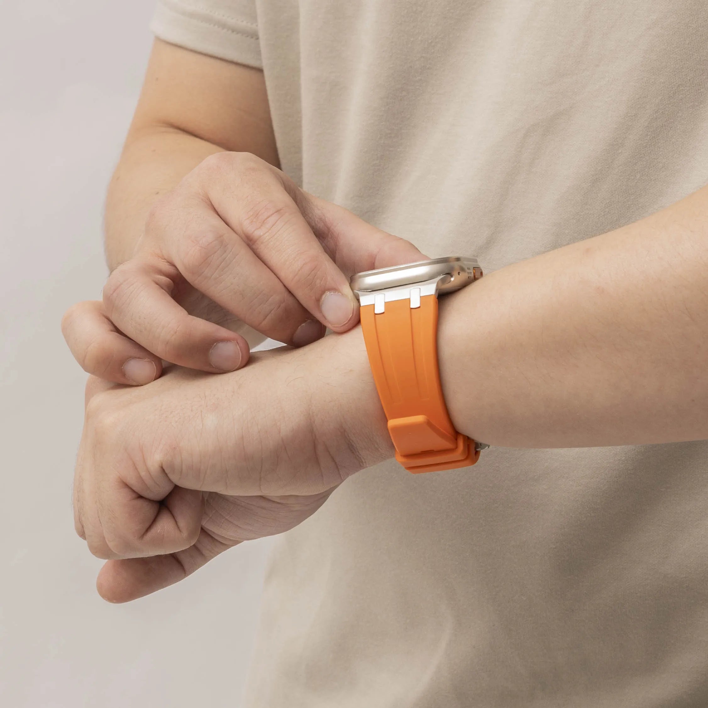 Apple Watch Luxury Liquid Silicone Strap (Orange/Titanium)
