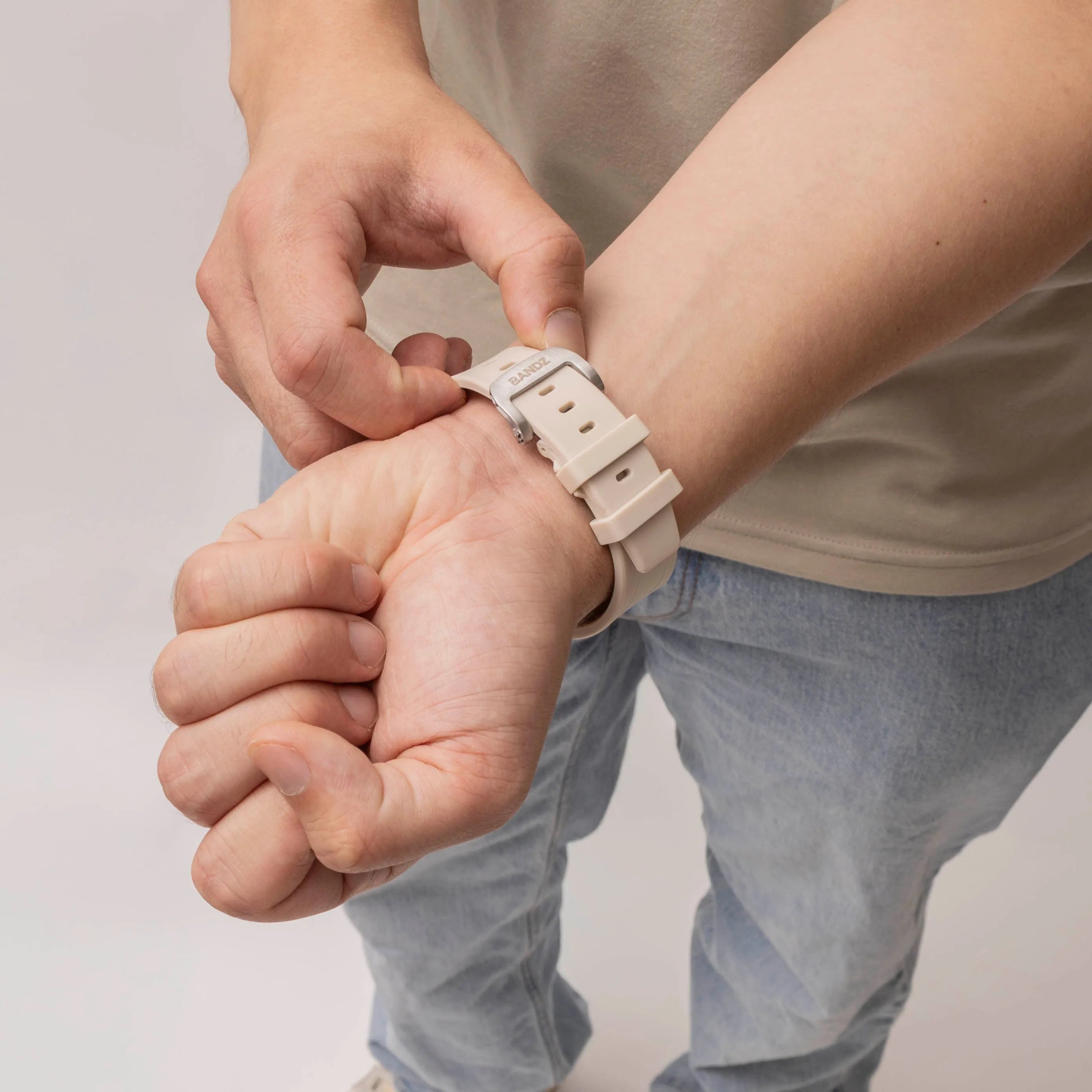 Bandz Apple Watch Silicone Strap 'Luxe Liquid' (Beige With Silver)