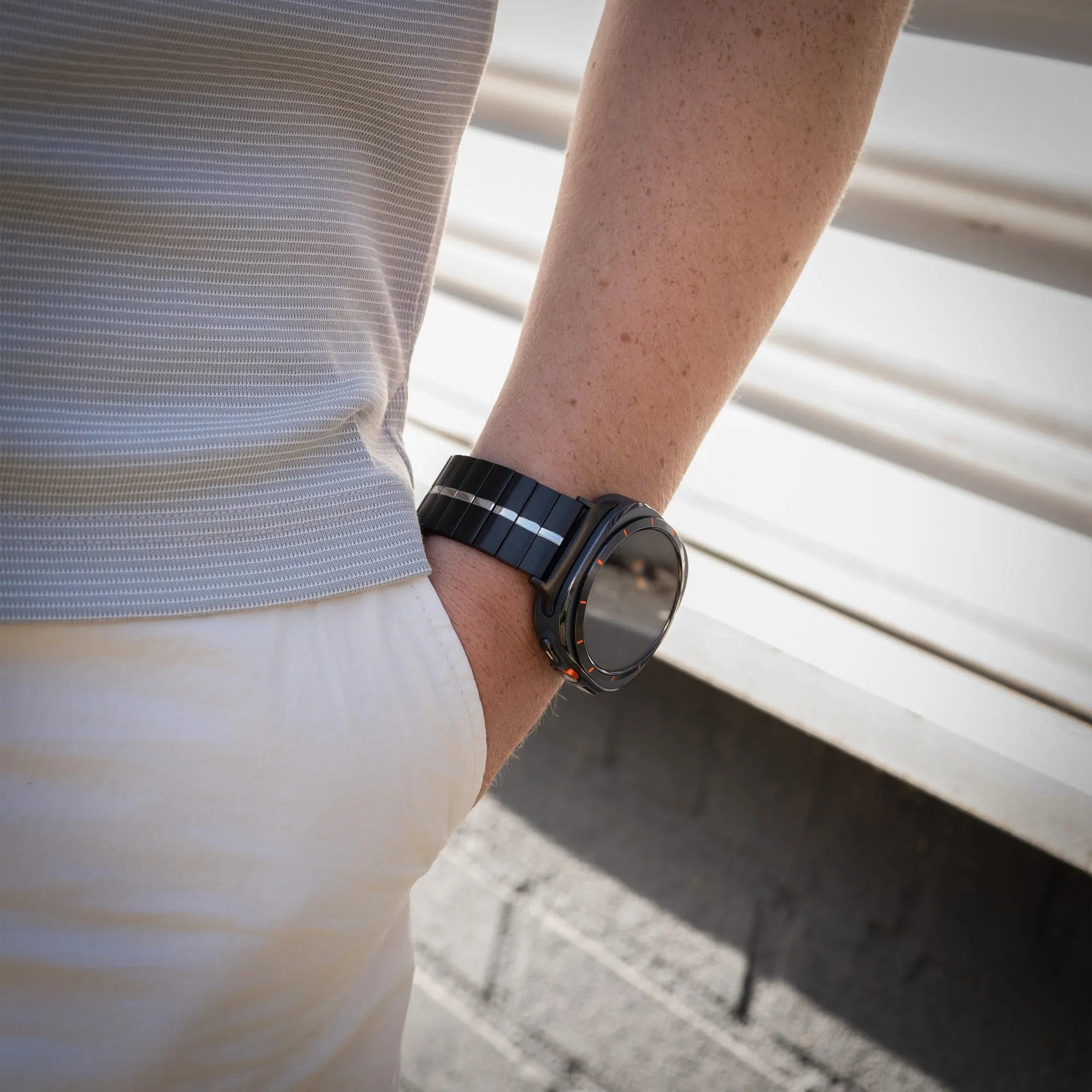 Premium Metal Strap, black/silver, lifestyle photo