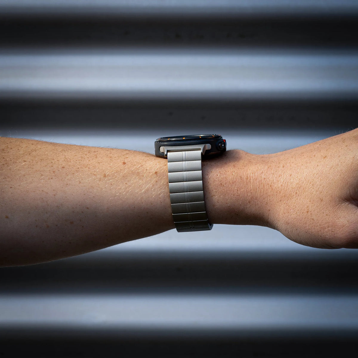 Premium Metal Strap, titanium, lifestyle photo