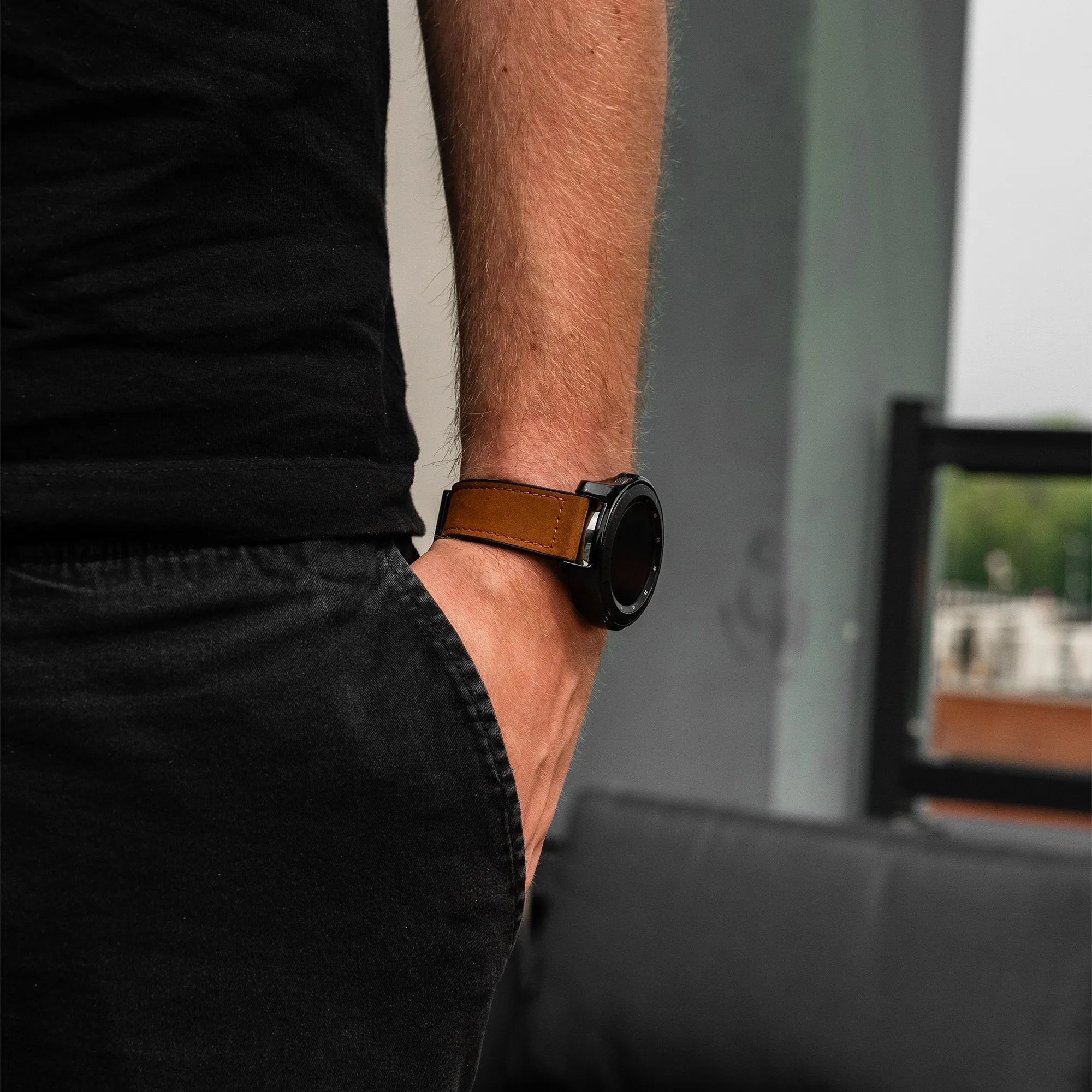 Amazfit Balance 2 Lederarmband mit D-Schließe (Dunkel Braun)