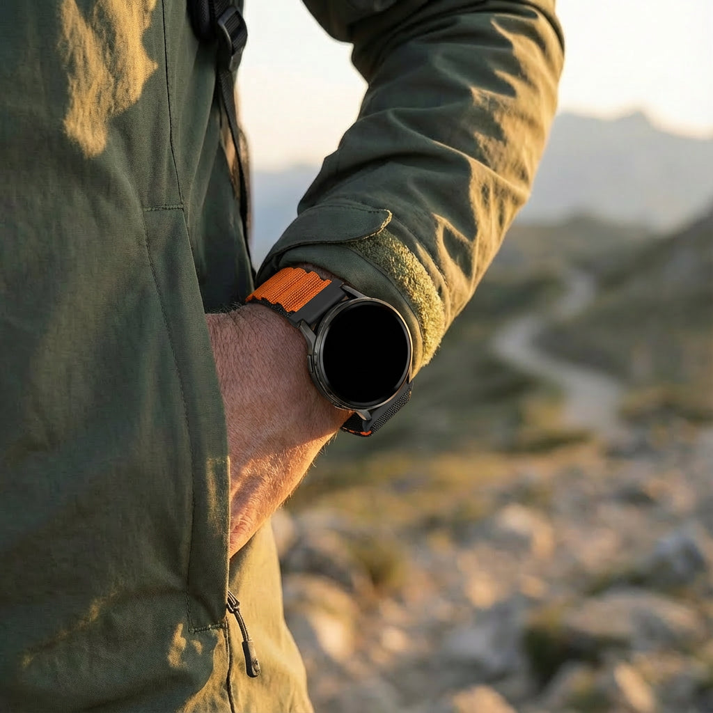 Bandz Correa nylon Alpine Garmin Forerunner 55 (negro/naranja)