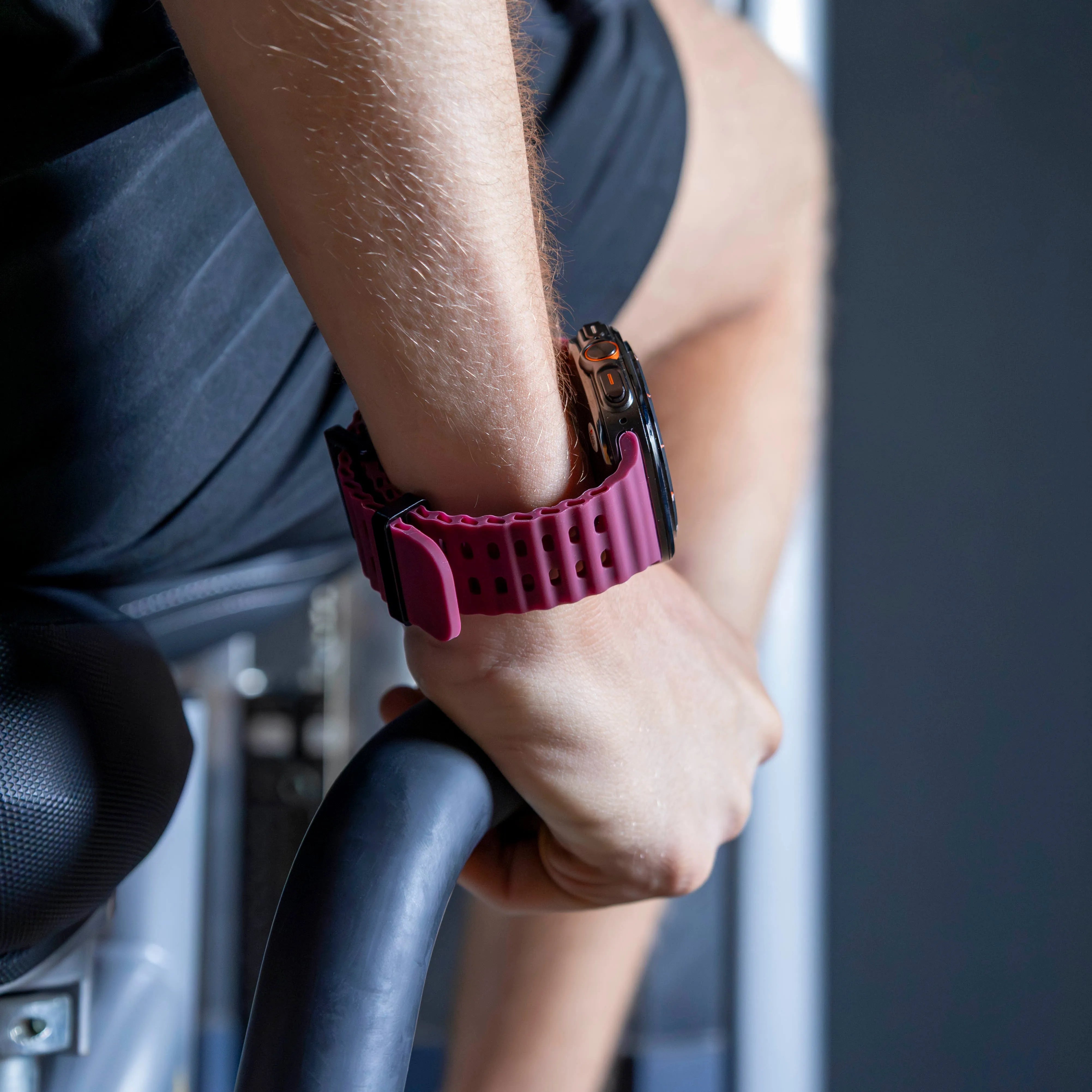 Silicone Ocean Strap, wine red, lifestyle photo