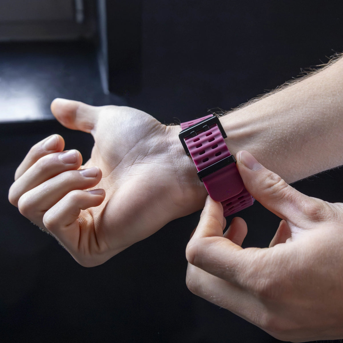 Silicone Ocean Strap, wine red, lifestyle photo