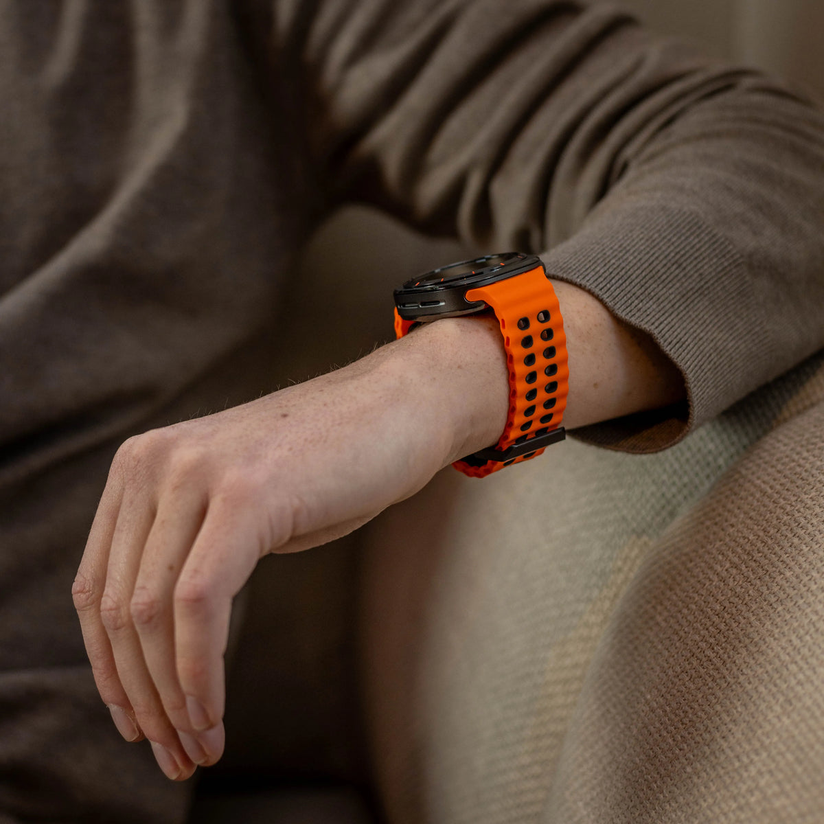 Wave Silicone Strap Duo, orange/black, lifestyle photo