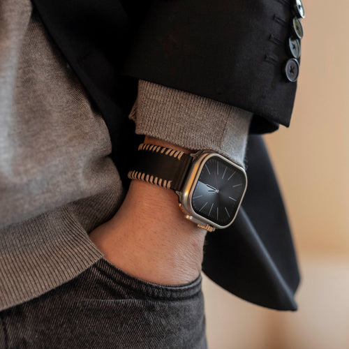 Apple Watch Ultra Stitched Leather Strap (Black)