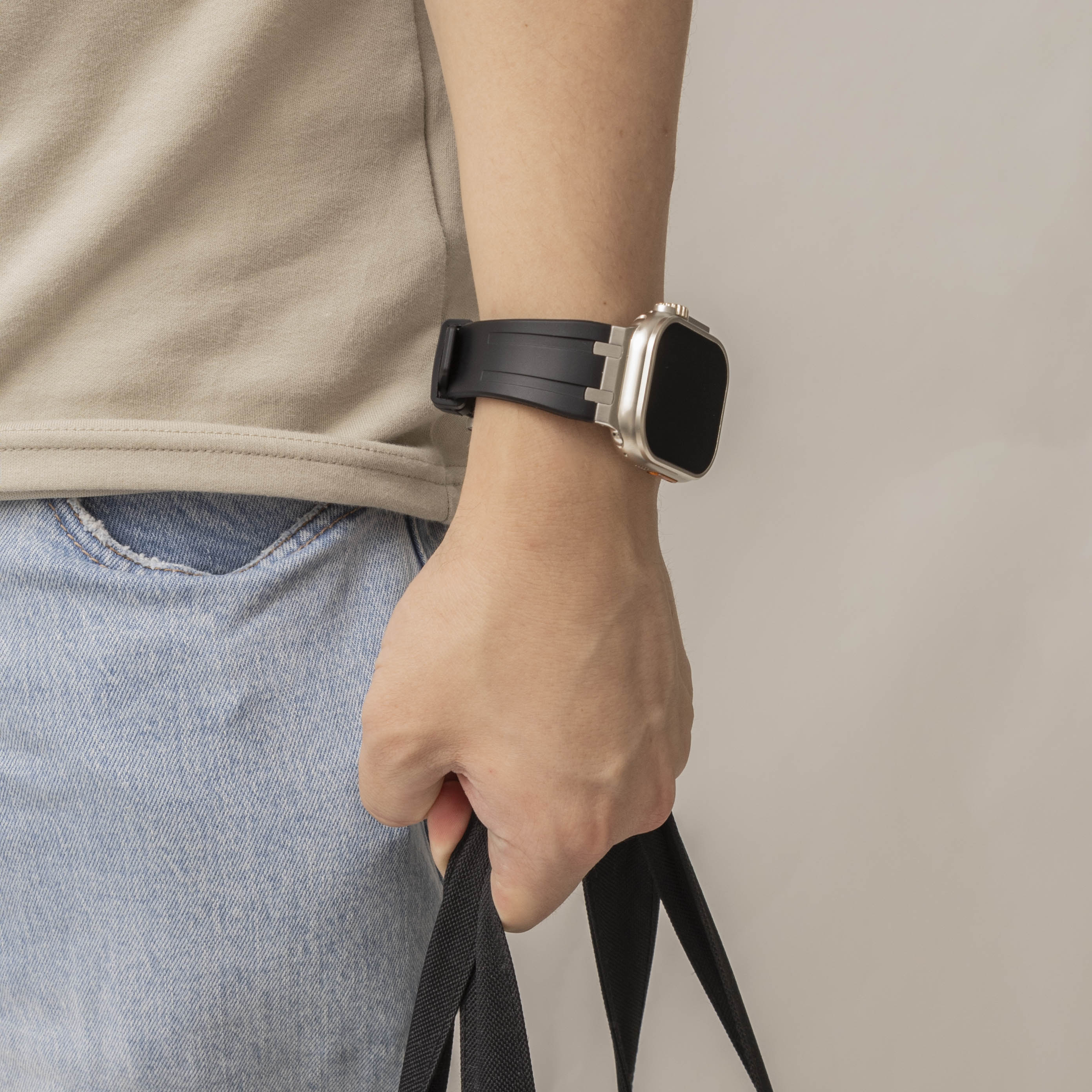 Bandz Apple Watch Ultra Silicone Strap 'Luxe Liquid' (Black with Silver)
