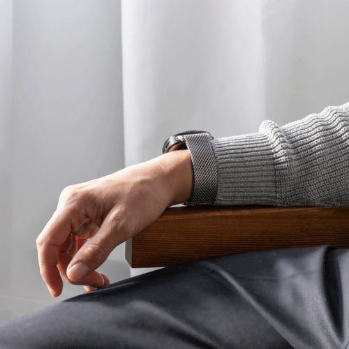 Modern Milanese Strap, titanium, lifestyle photo