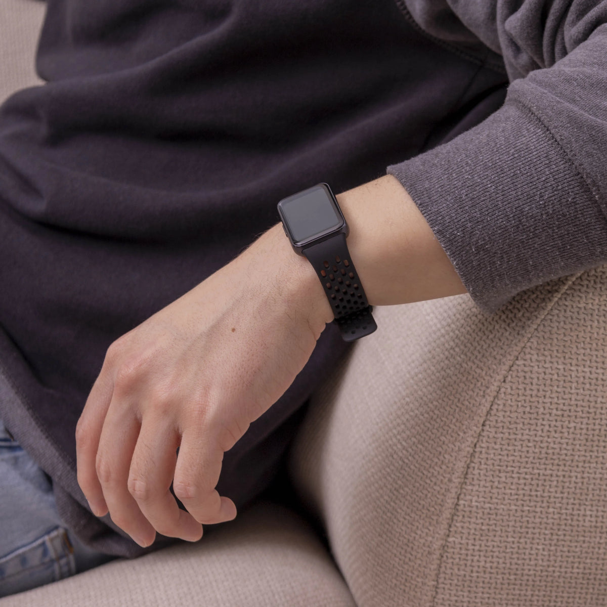 Breathable Silicone Strap, black, lifestyle photo