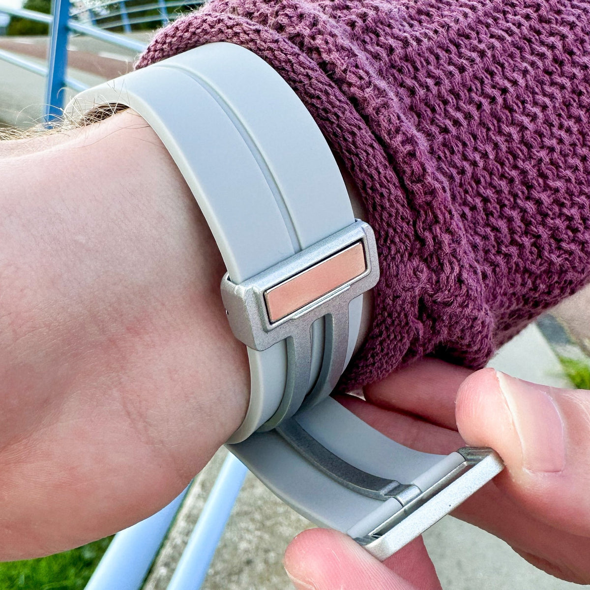 Silicone Magnetic Sport Strap, grey, lifestyle photo