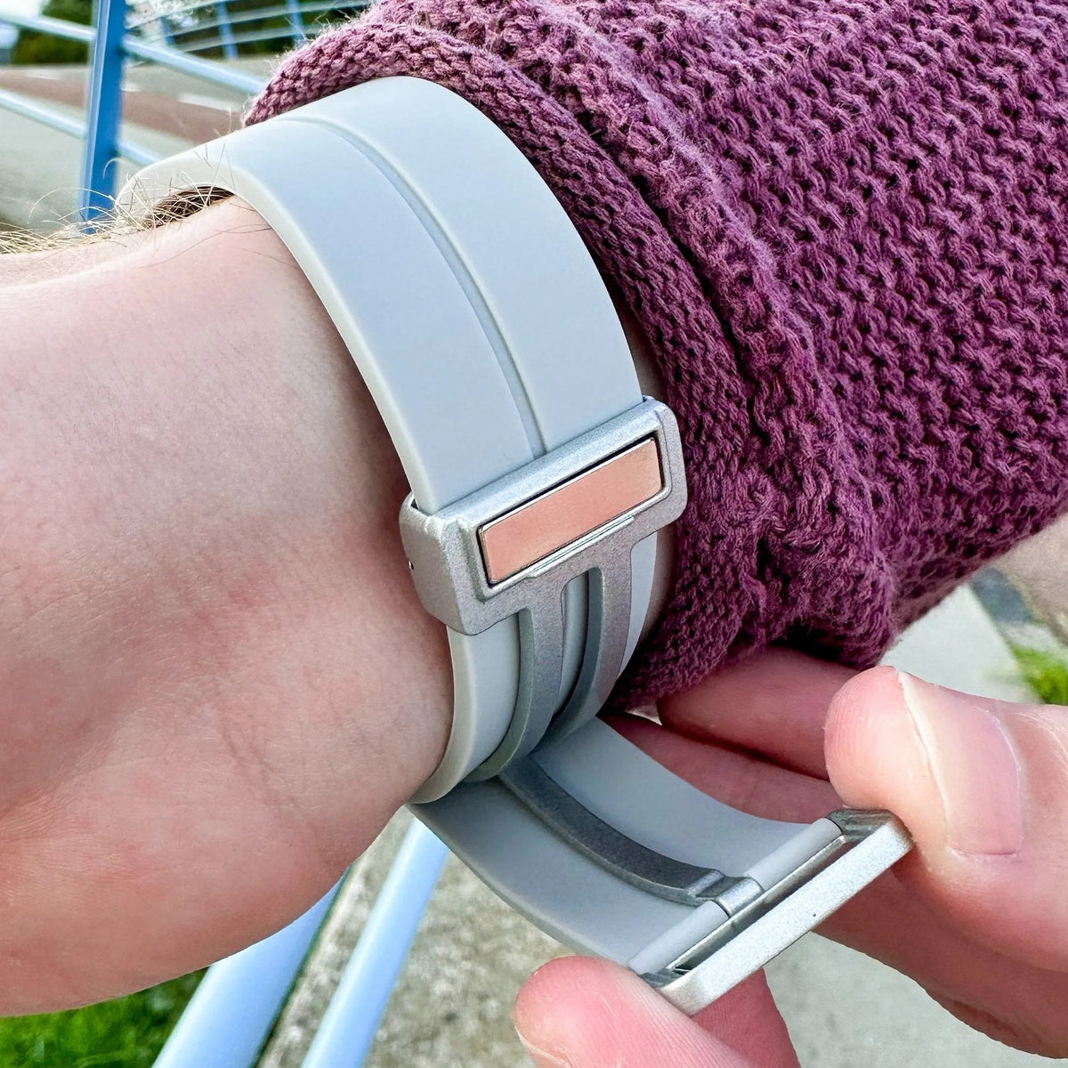 Silicone Magnetic Sport Strap, grey, lifestyle photo