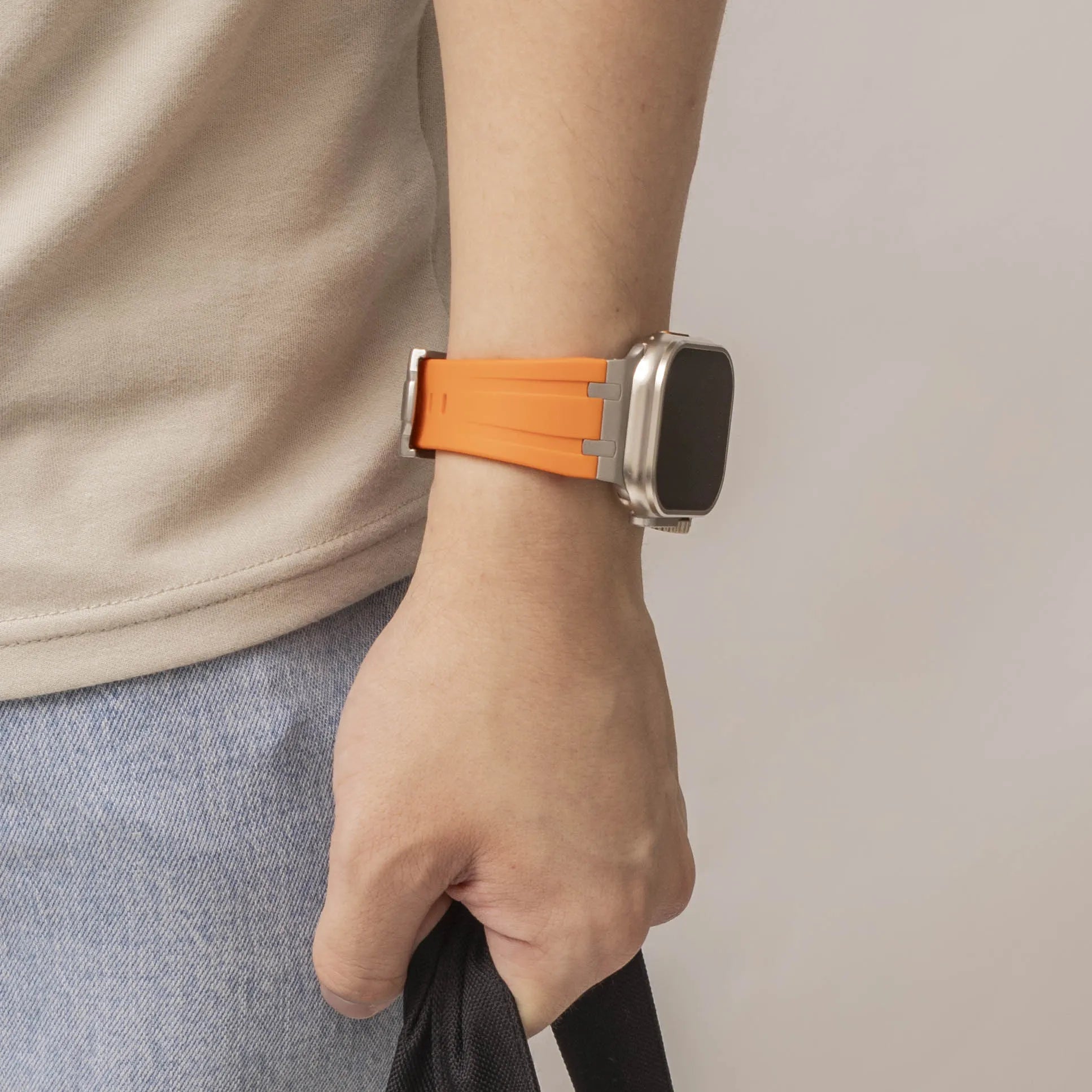 Apple Watch Luxury Liquid Silicone Strap (Orange/Titanium)