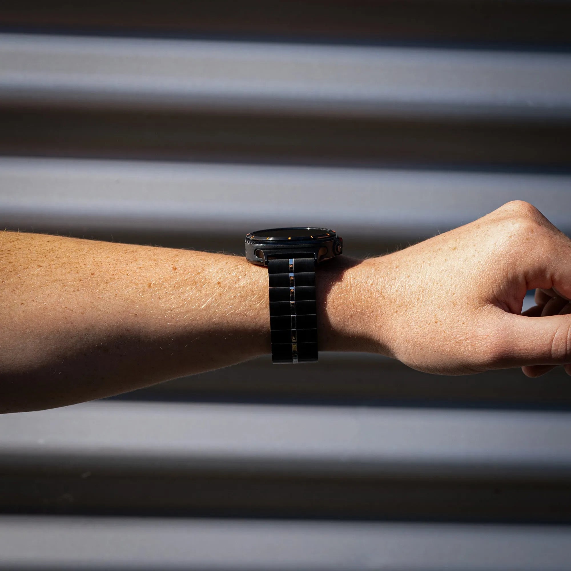 Premium Metal Strap, black/silver, lifestyle photo