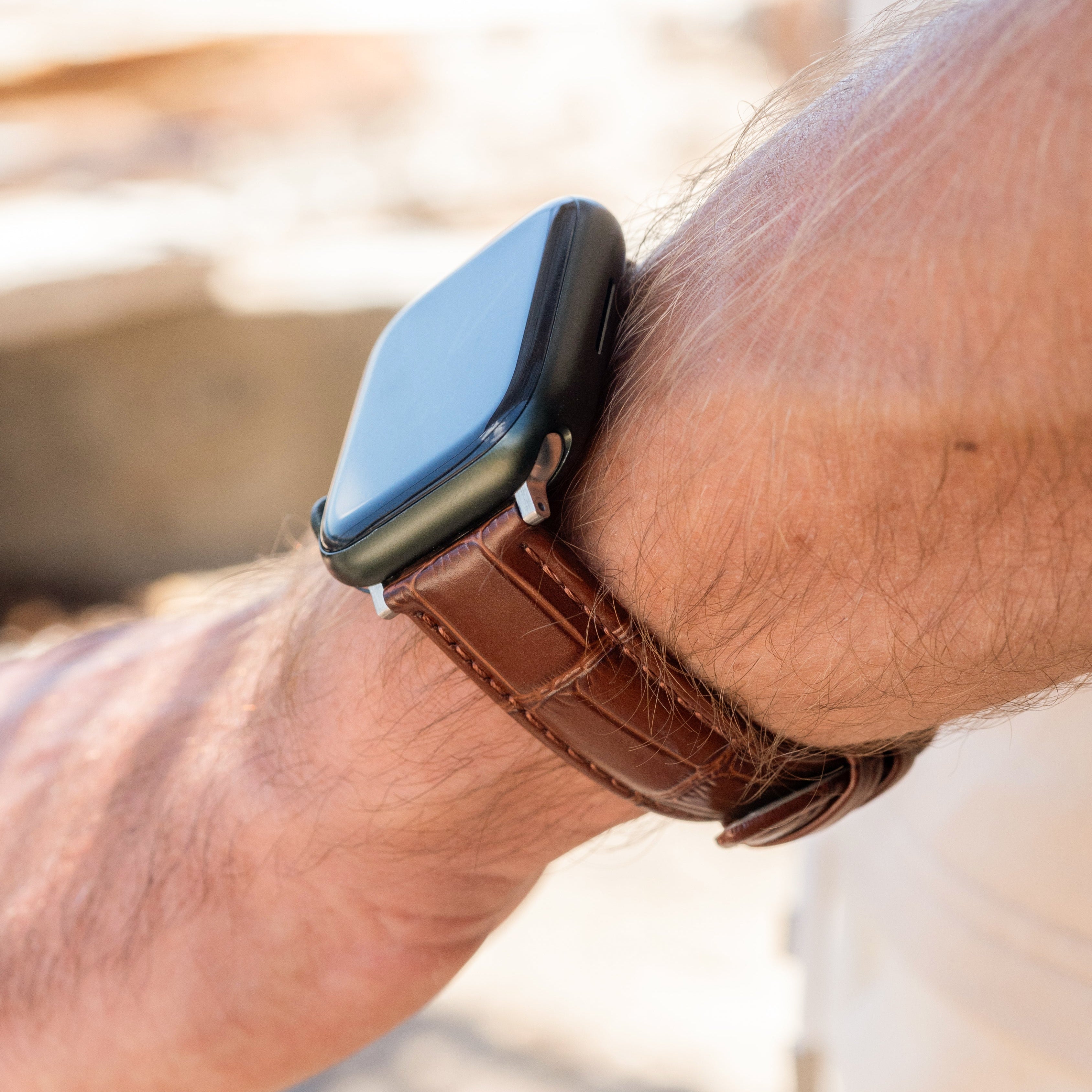 Correa de cuero Apple Watch Grano de cocodrilo (marrón)