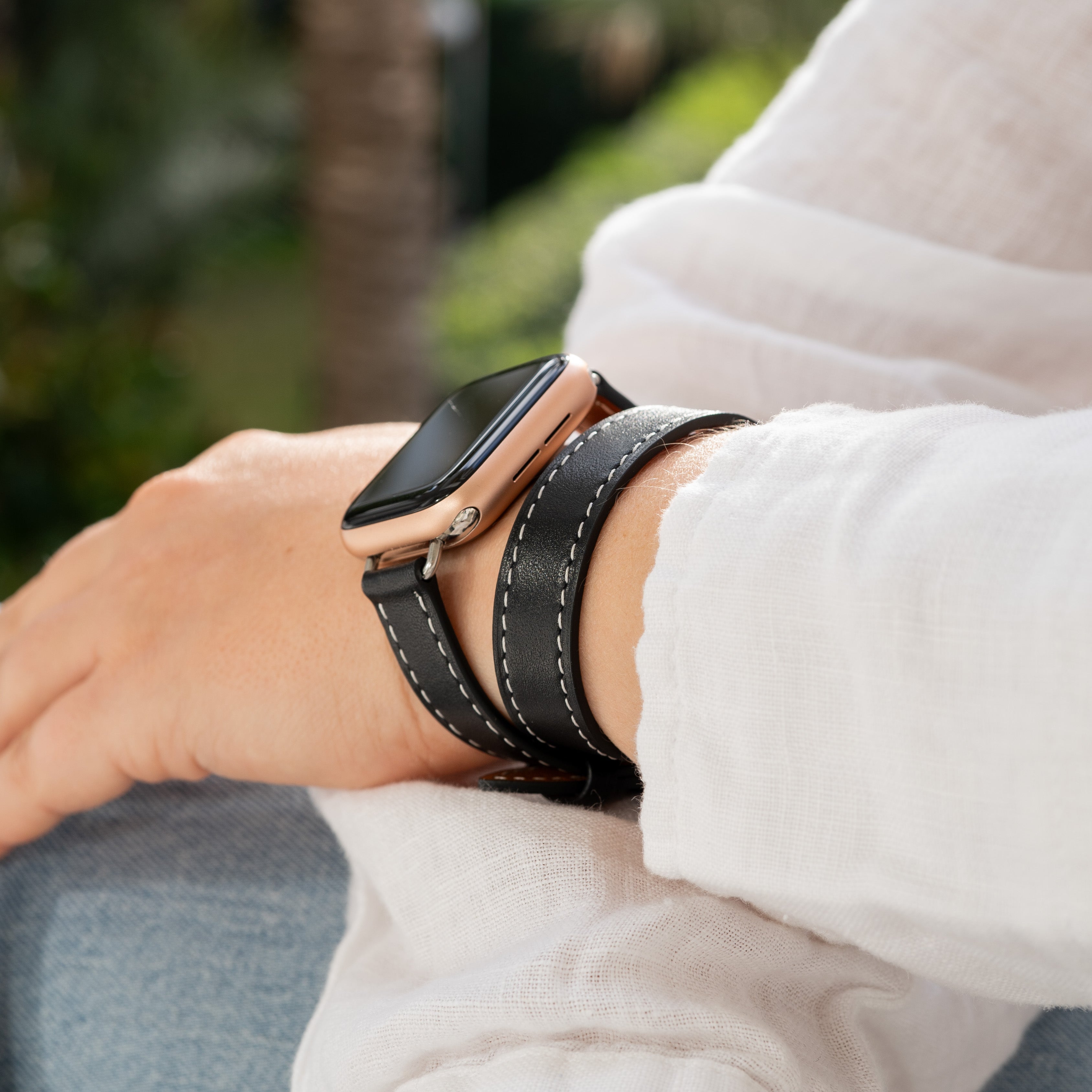 Correa cuero Double Tour Apple Watch (negro)