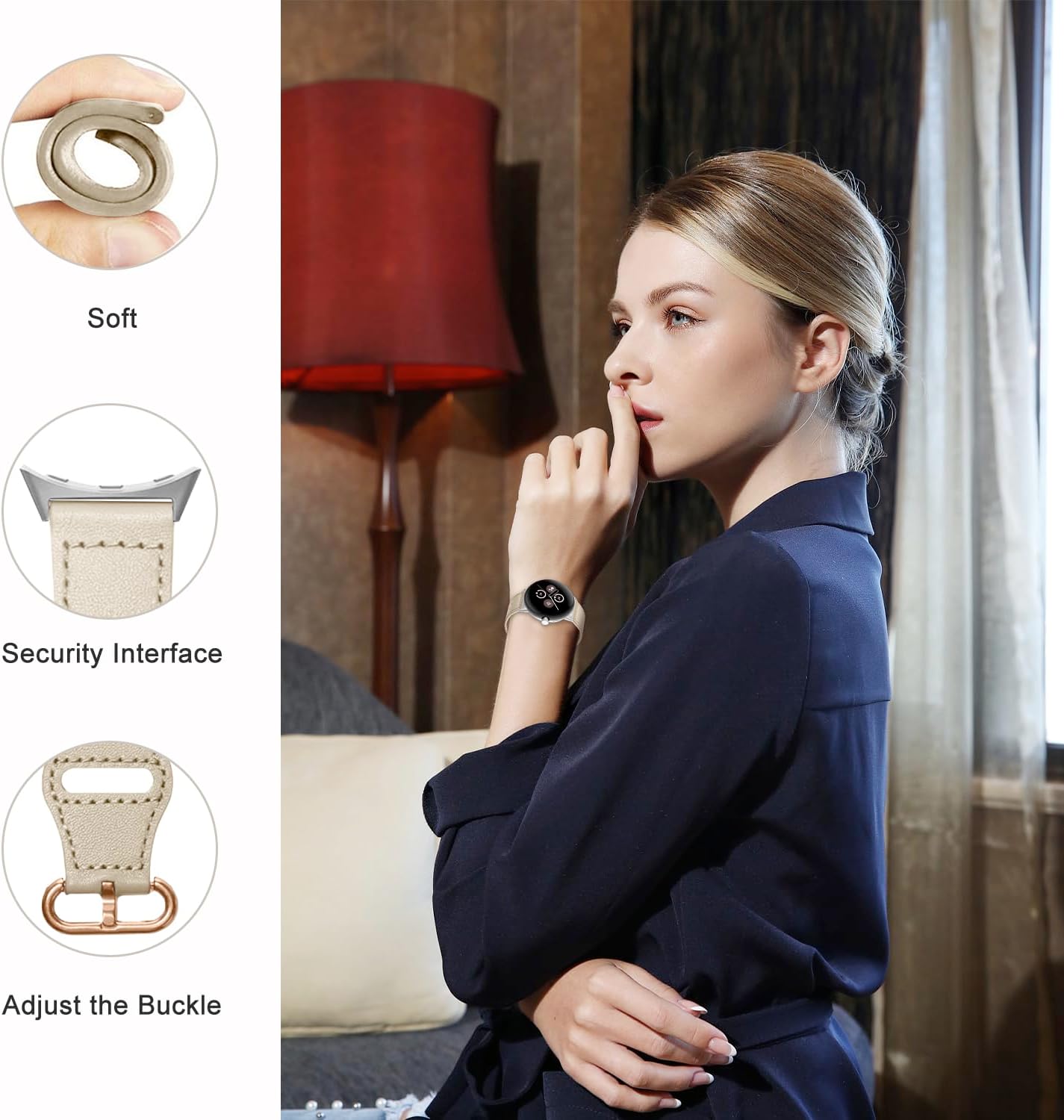 Bracelet cuir à boucle Google Pixel Watch 5 - 41mm (beige)