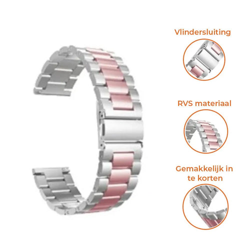 Steel Strap, silver/pink, infographic (USP banner)