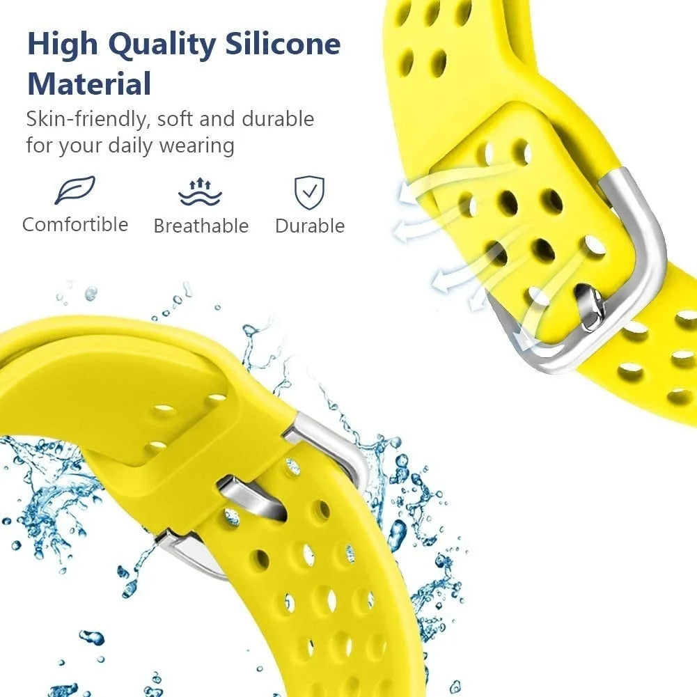 Breathable Silicone Strap, yellow, infographic (USP banner)
