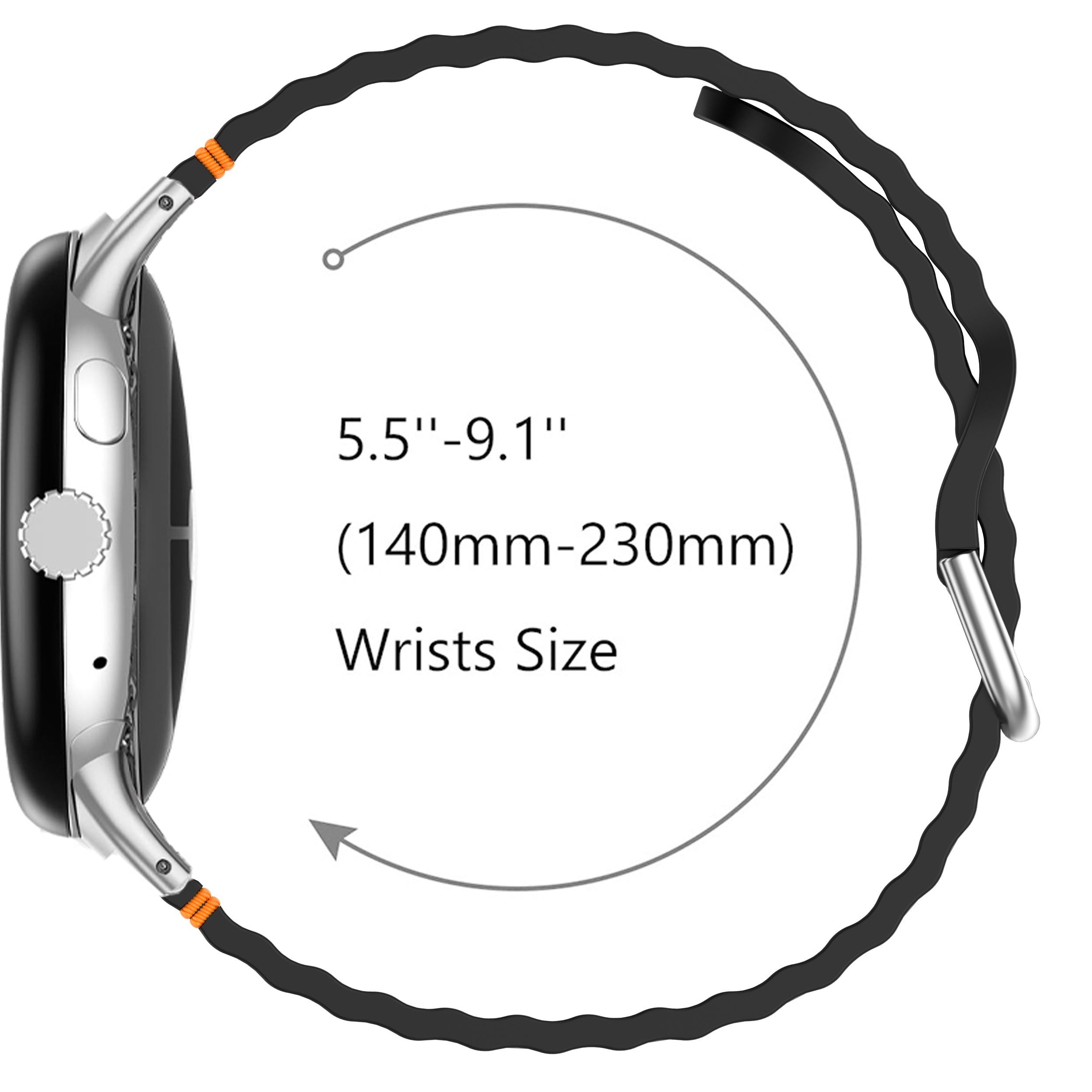 Google Pixel Watch 3 - 45mm Wave Silikonarmband (Schwarz)