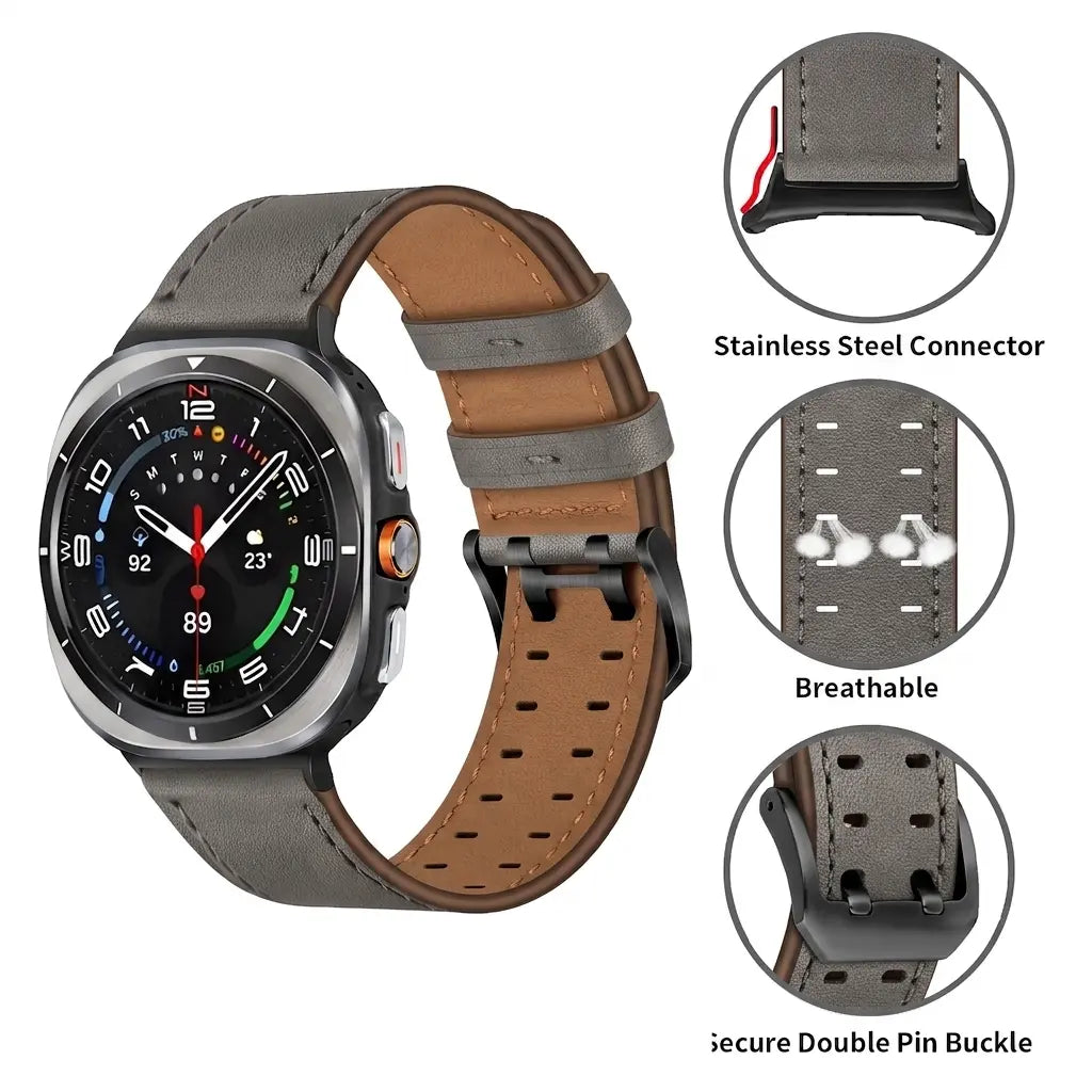 Samsung Galaxy Watch Ultra 2 Double Pin Leather Strap (Grey)