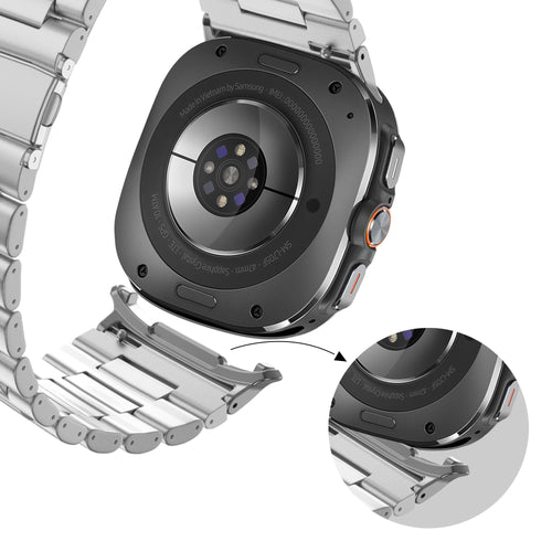 Bandz Samsung Galaxy Watch Ultra stalen schakel band 'Deluxe' (zilver)