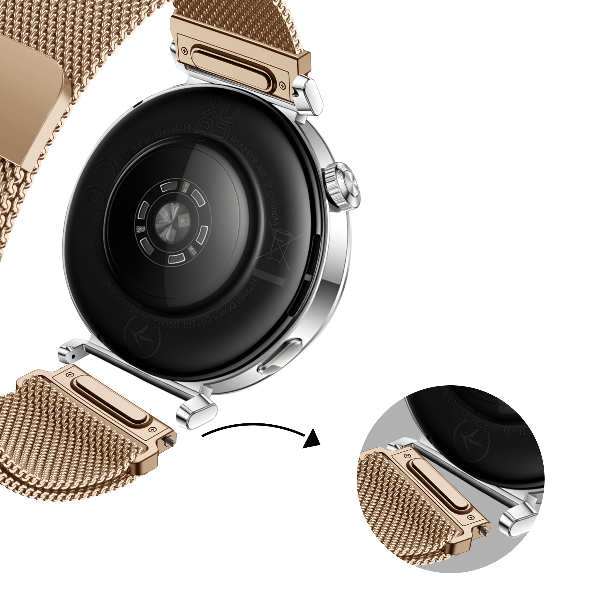Bandz Withings Steel HR - 36mm Milanese band 'Easy fit' (rosé goud)