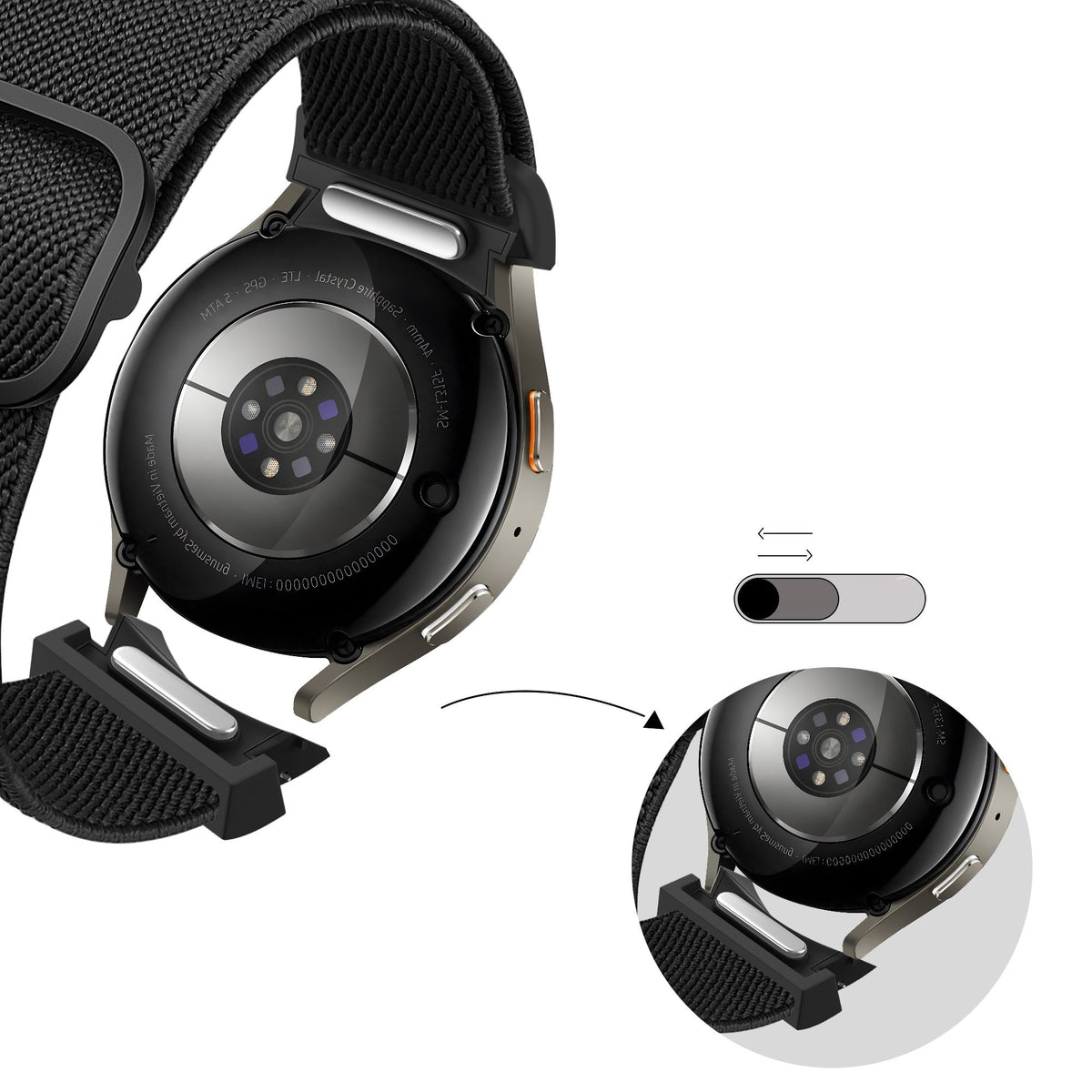 Bandz Samsung Galaxy Watch 4 Classic 42mm Elastic Strap 'Easy Fit' (Black)
