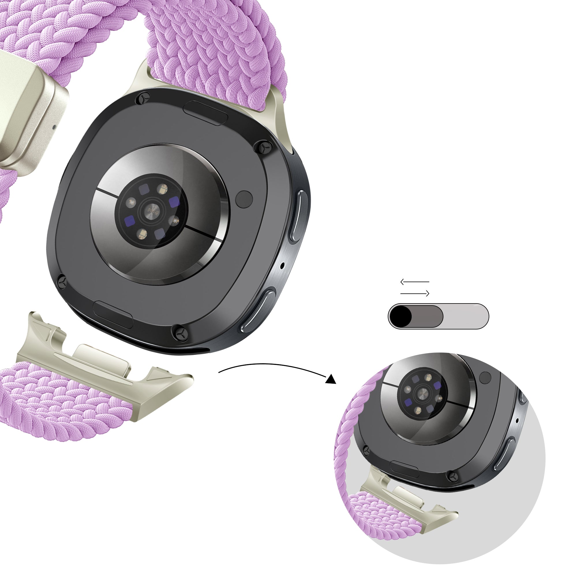Bandz Samsung Galaxy Watch 9 - 44mm Magnetisch Geflochtenes Armband (Flieder)