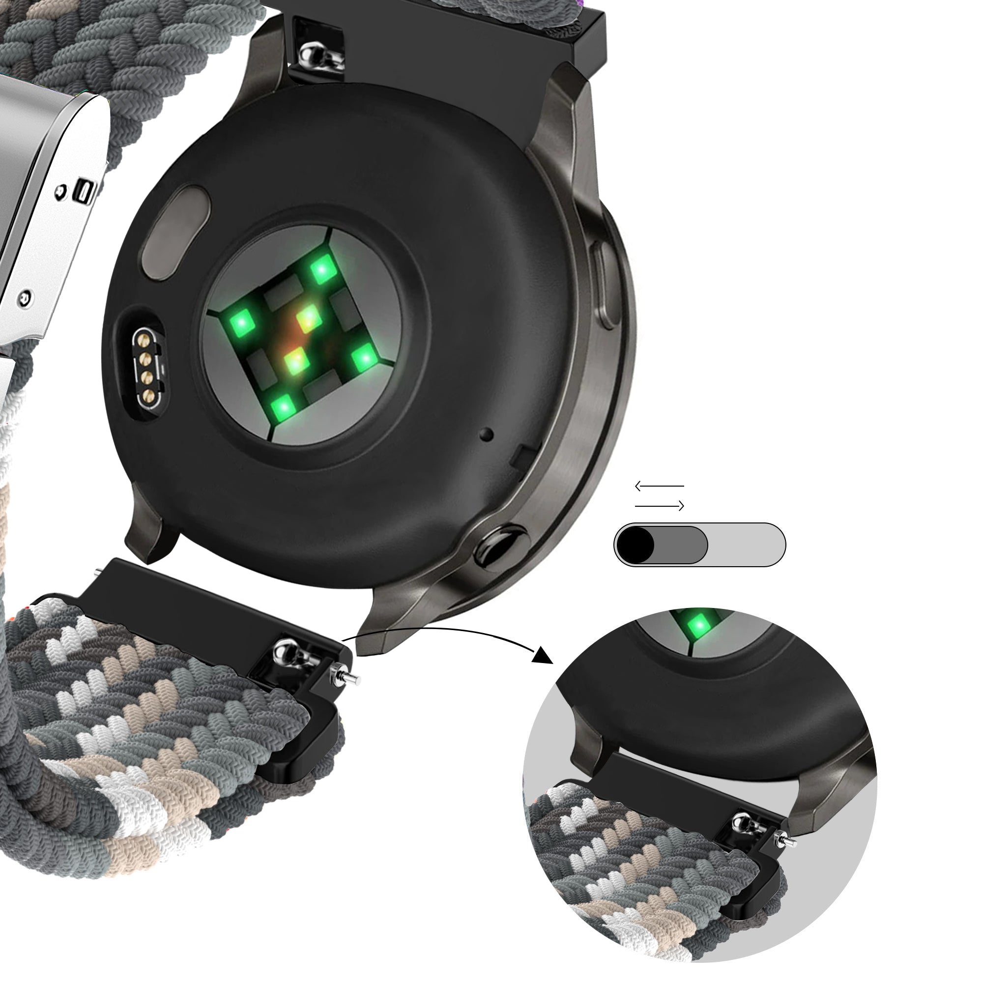 Bandz Bracelet nylon tissé Garmin Forerunner 70 (noir mandala)