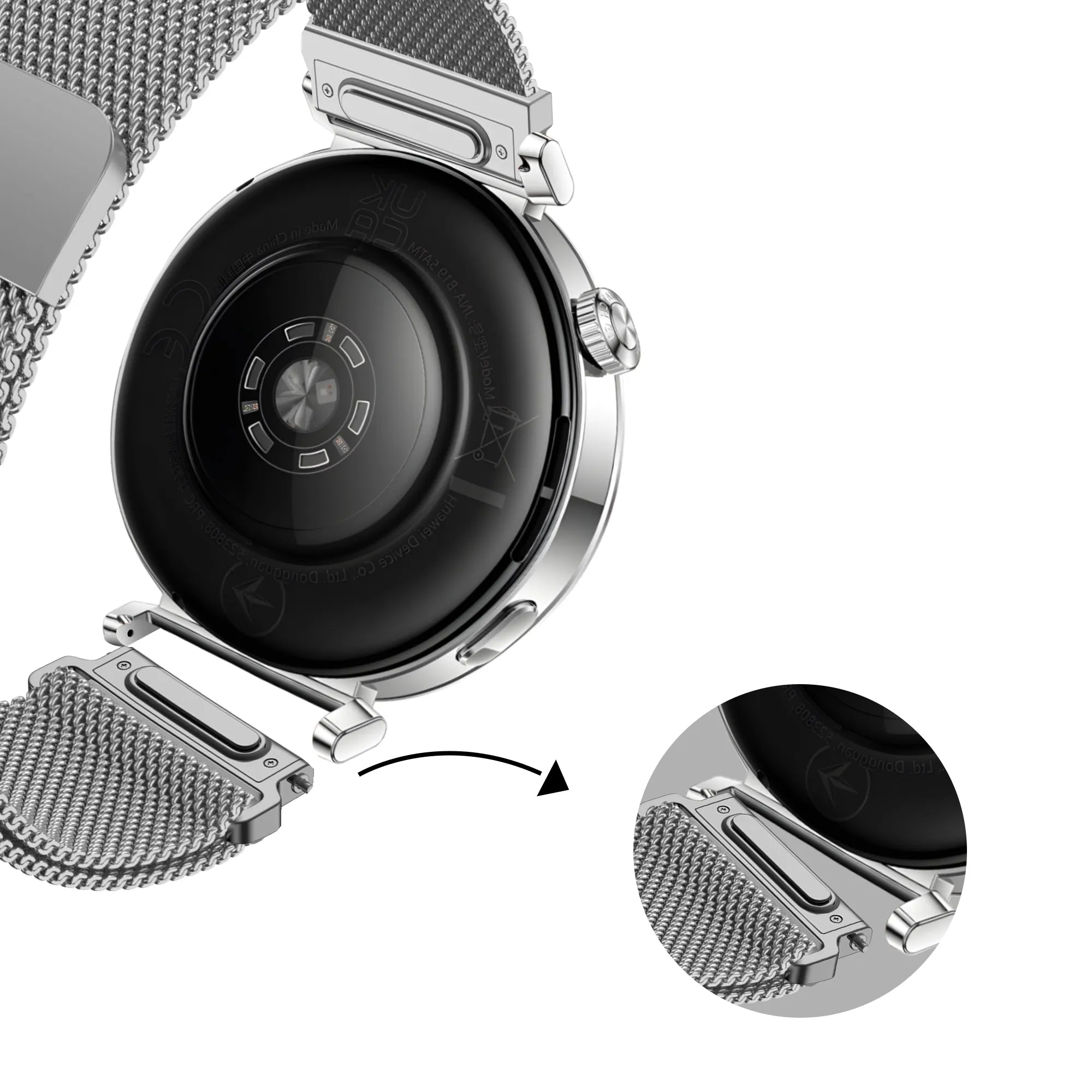 Bandz Huawei Watch GT 5 - 41mm Milanese band 'Easy fit' (zilver)