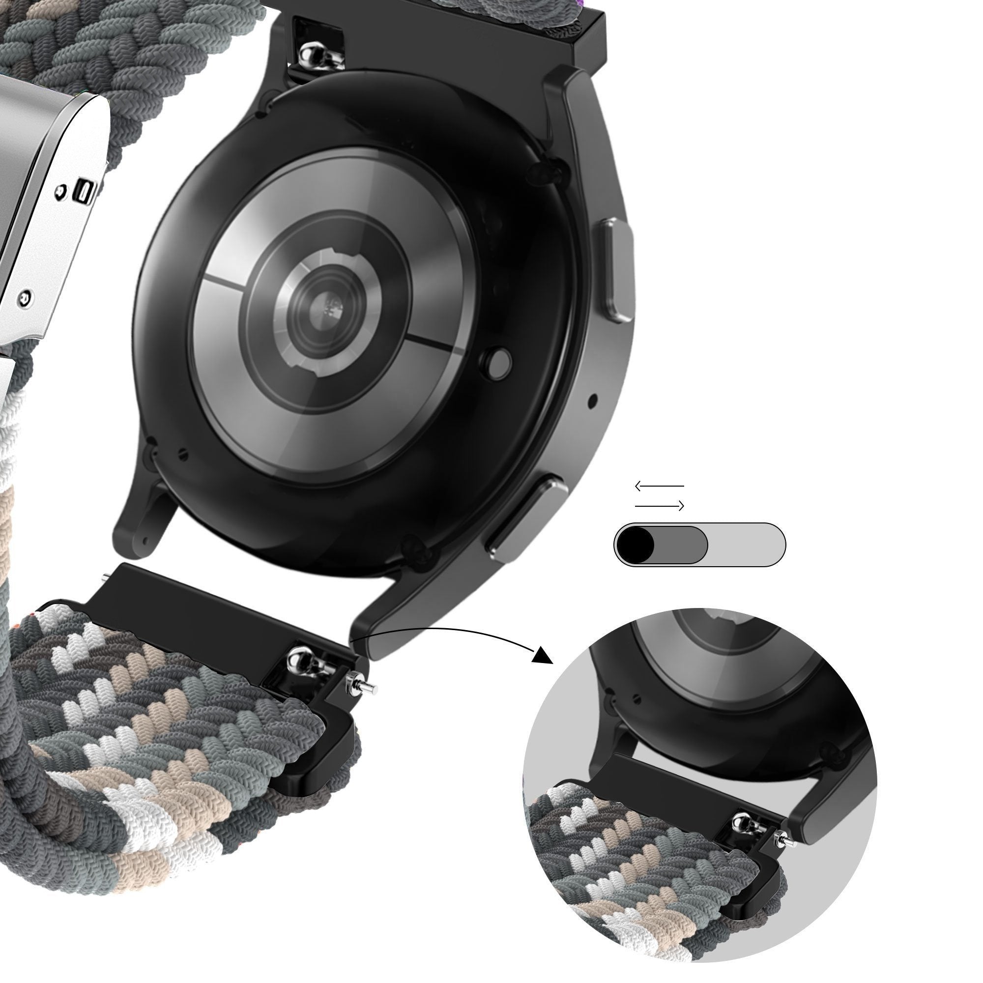 Bandz Bracelet nylon tressé Garmin Venu SQ (mandala noir)