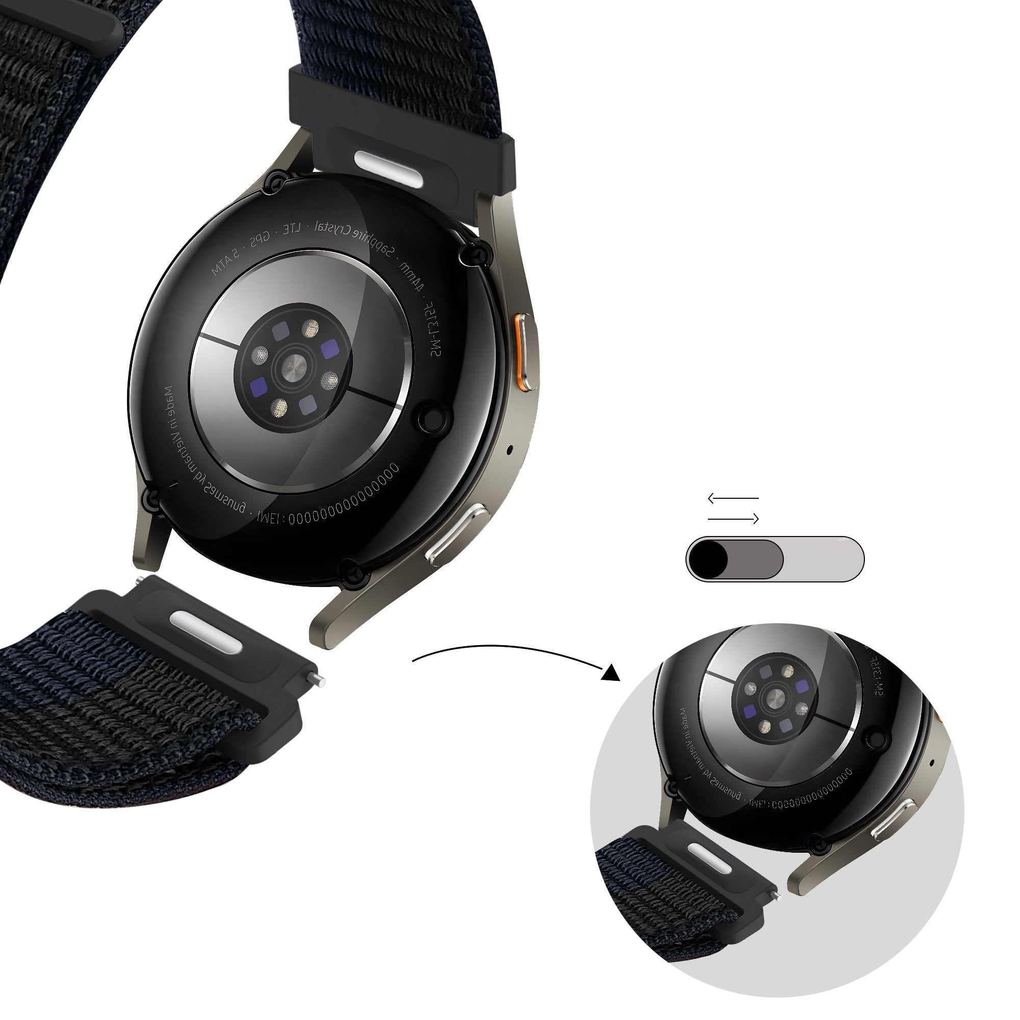 Bandz Correa nylon 'Easy Fit' Huawei Watch GT 3 Pro 46mm (negro/azul)