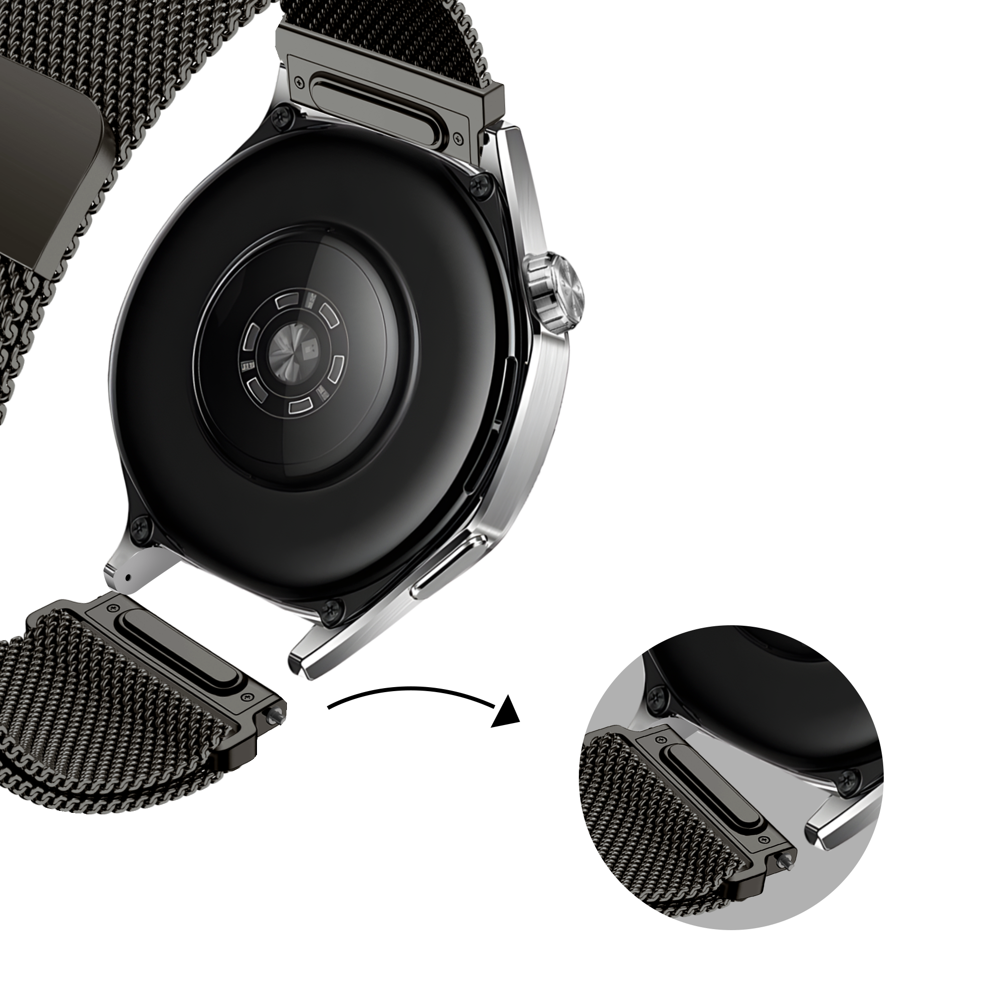 Bandz Xiaomi Mi Watch 'One push' Milanese band (titanium grijs)