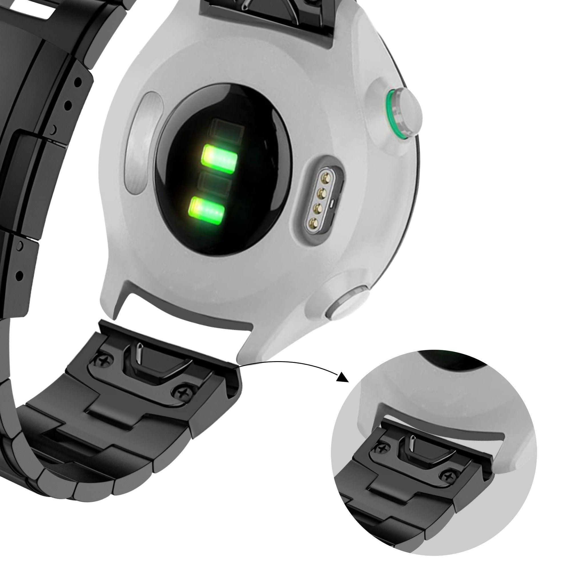 Bandz Garmin Instinct 2 titanium schakel band (zwart)