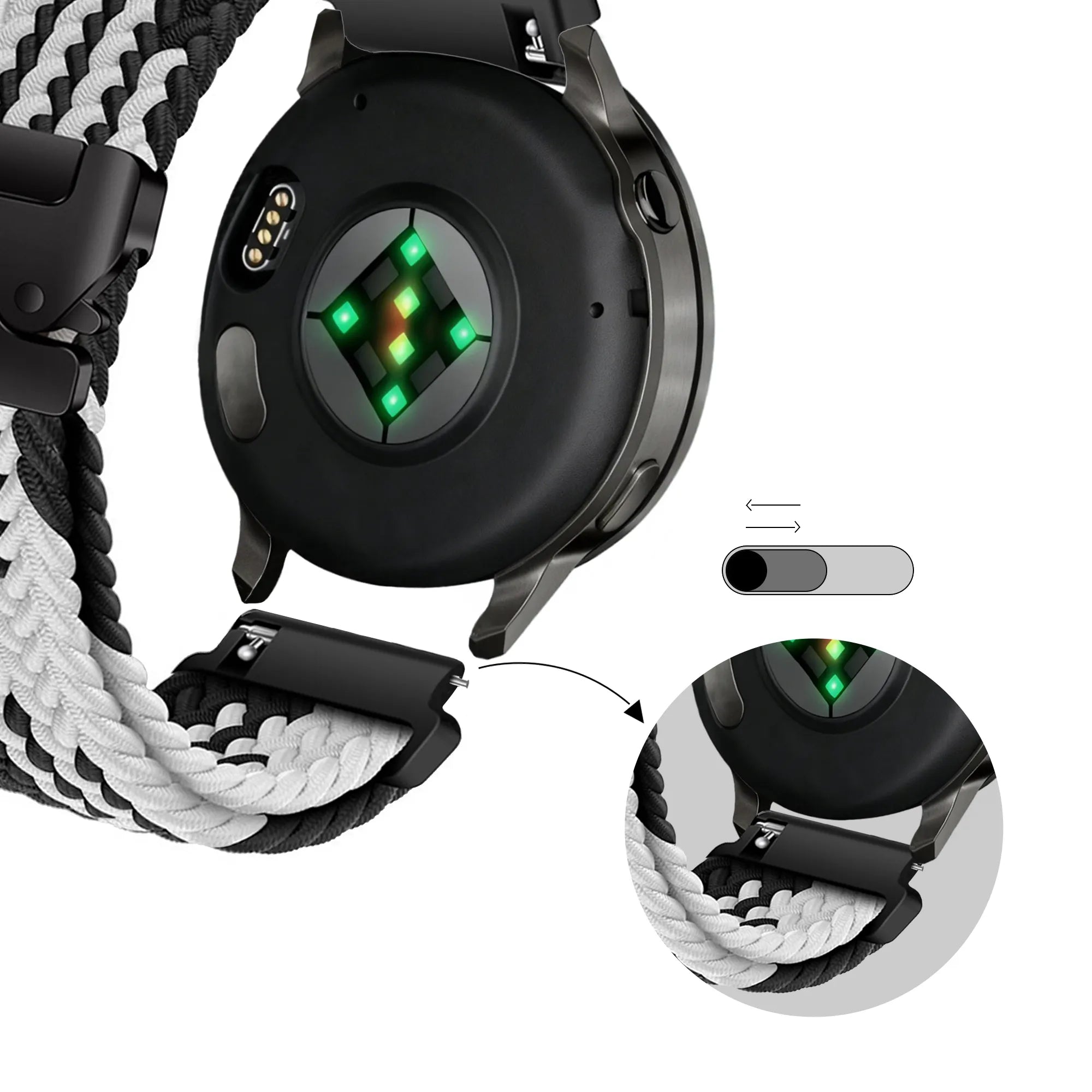 Bandz Garmin Forerunner 255 Geflochtenes Armband 'Parachute' (Schwarz/Weiß)