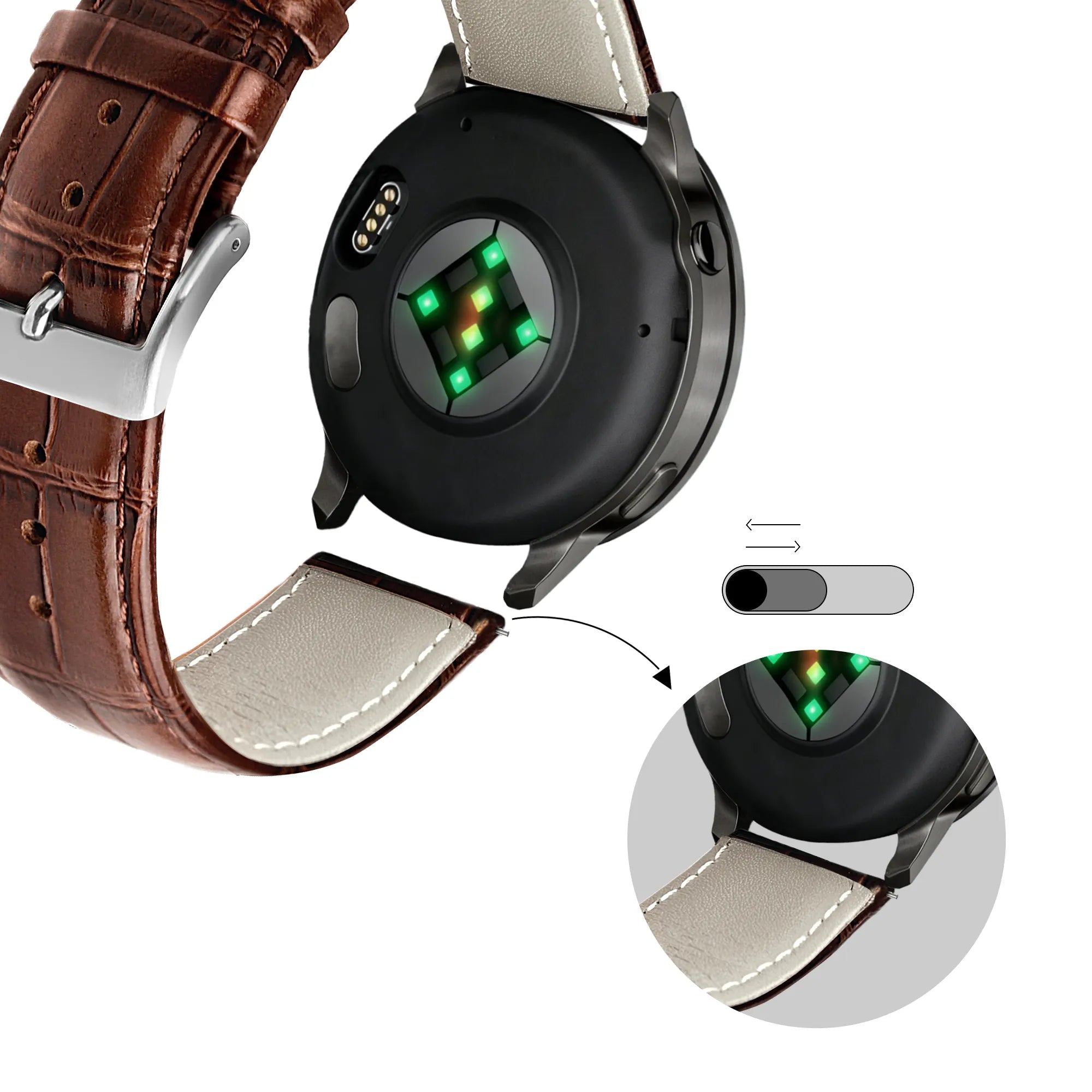 Bandz Garmin Vivomove HR Leren crocodile grain band (bruin)