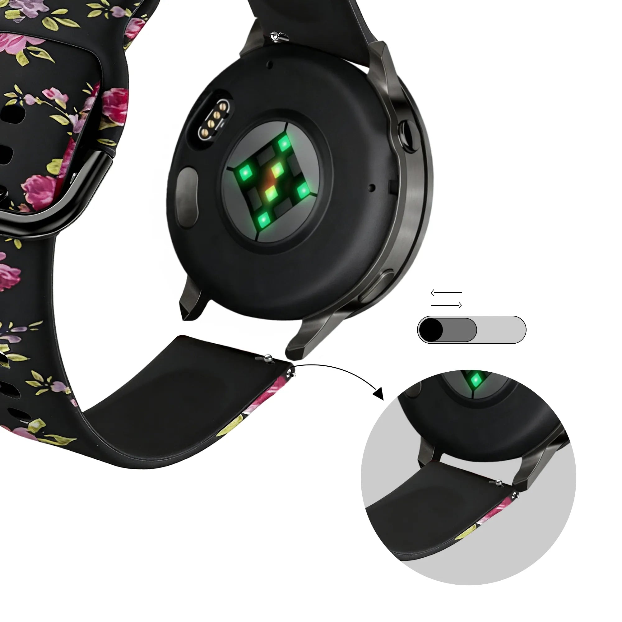 Bandz Bracelet silicone 'Fleur rose' Garmin Forerunner 55