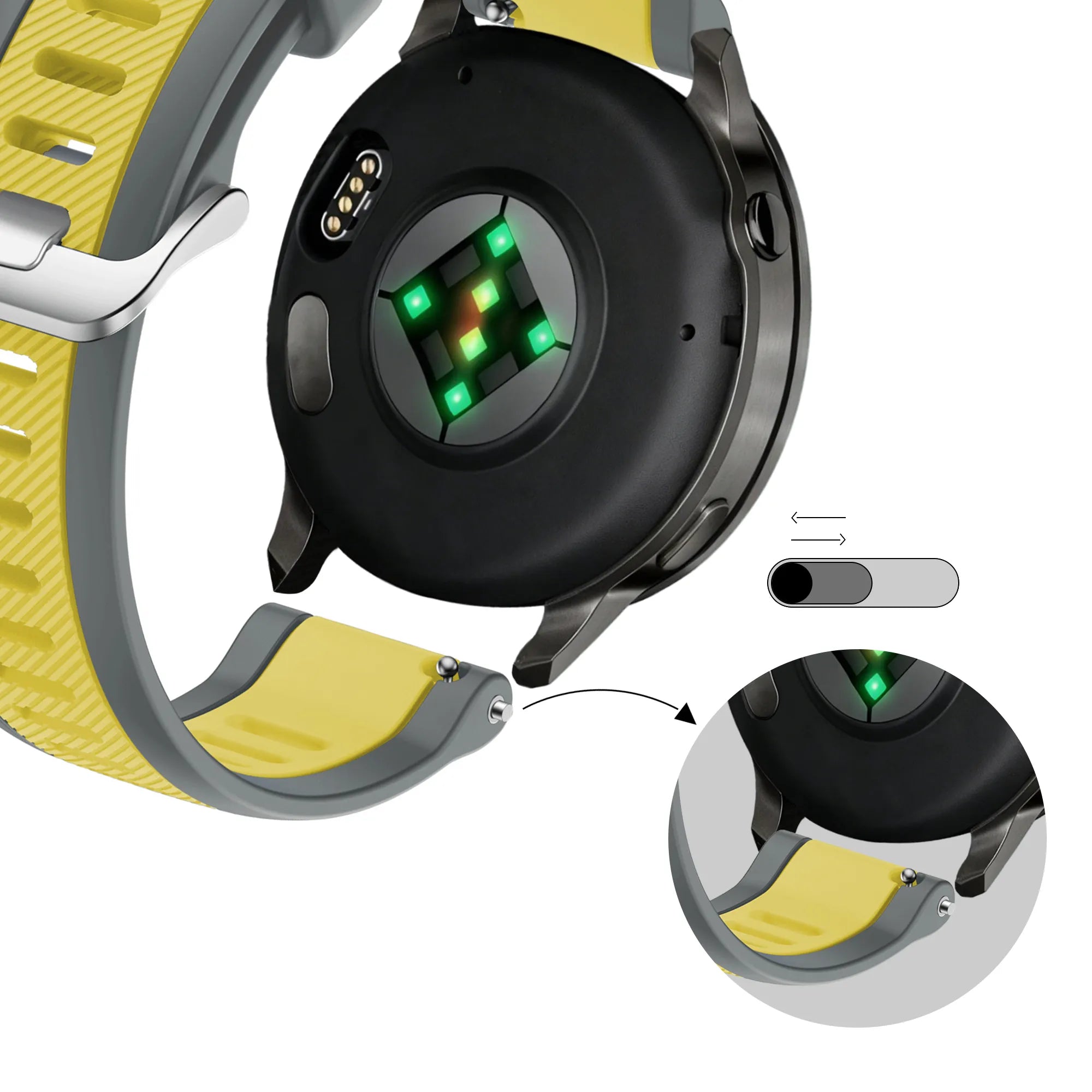 Bandz Correa deportiva 'Doble' con hebilla Garmin Vivomove Style (gris/amarillo)