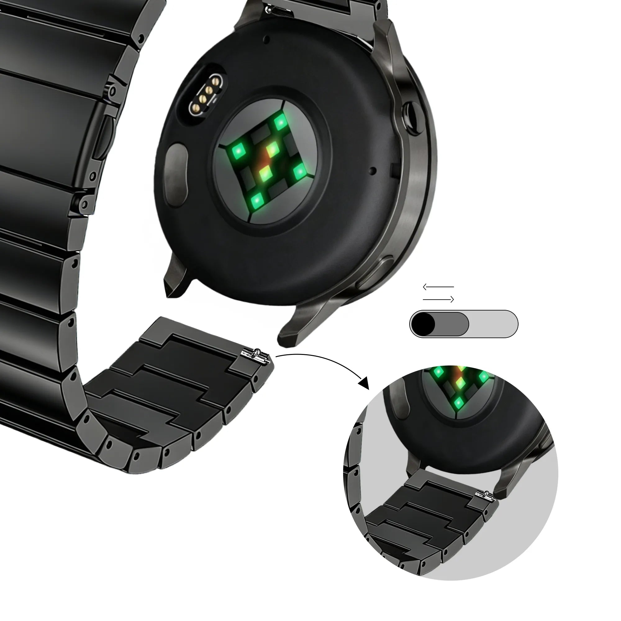 Bandz Garmin Forerunner 265 stalen band 'One Bead' (zwart)