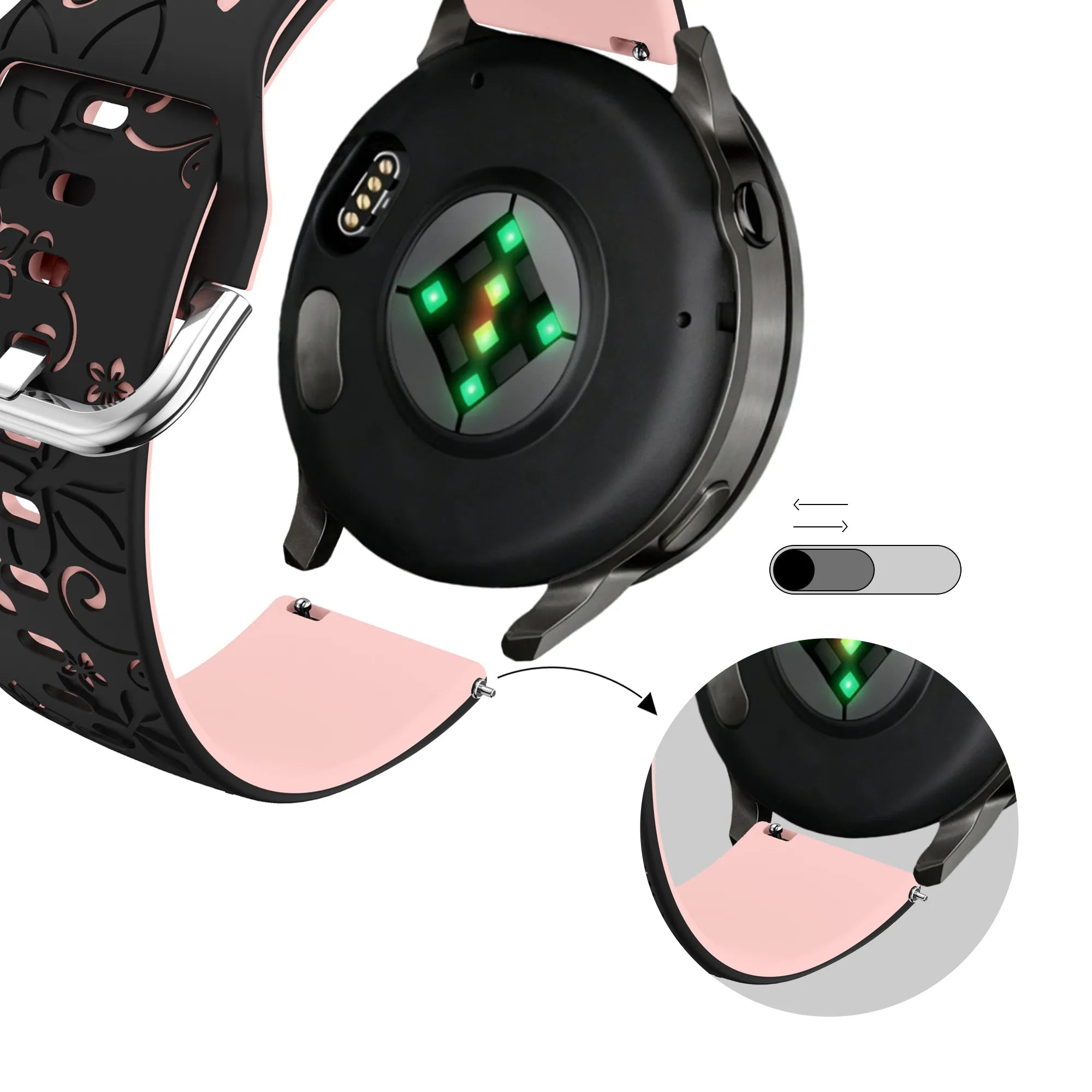 Bandz Correa silicona 'Flores' Garmin Vivomove Sport (negro/rosa claro)