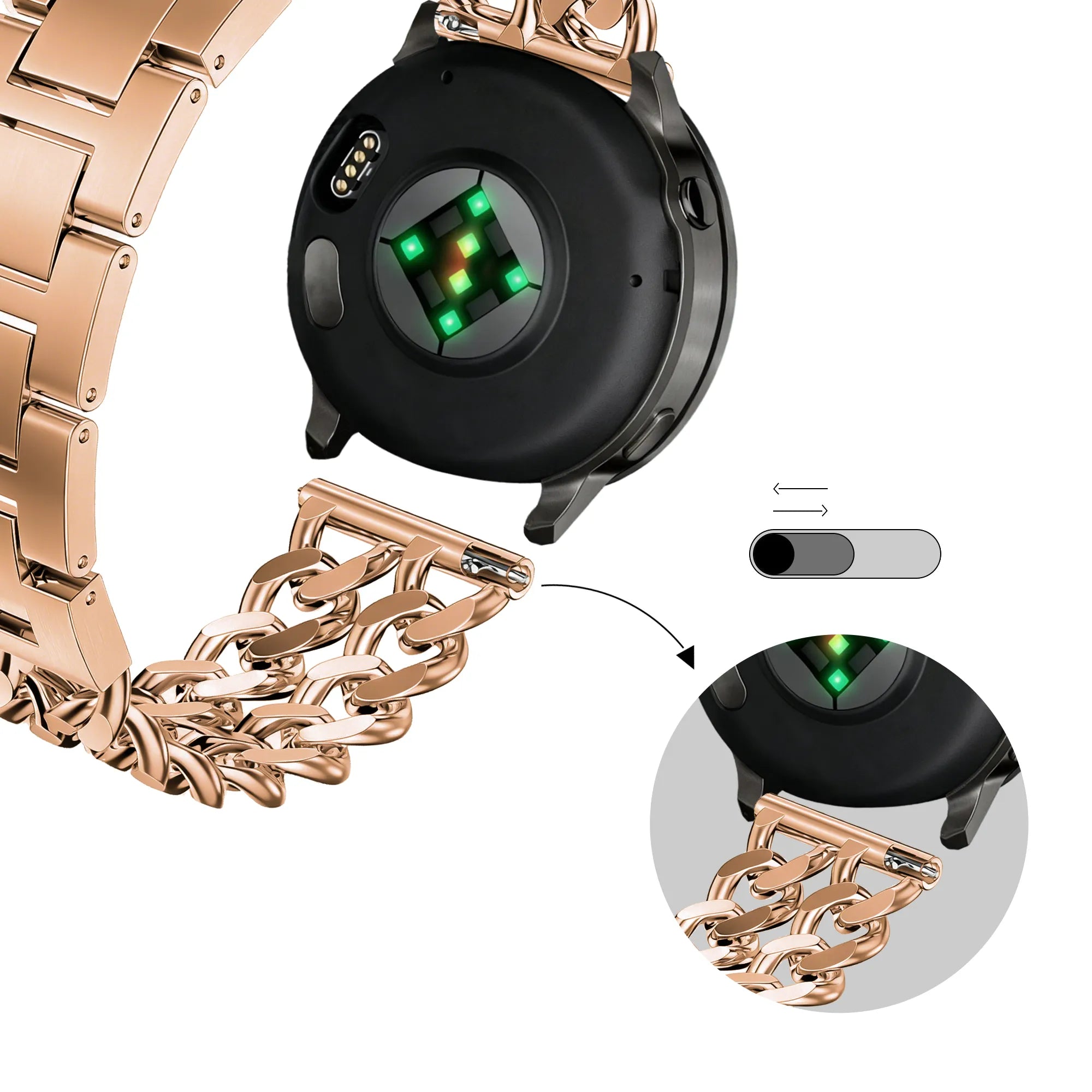 Bandz Coros Apex - 42mm Metal Strap 'Double Chains' (Rose Gold)