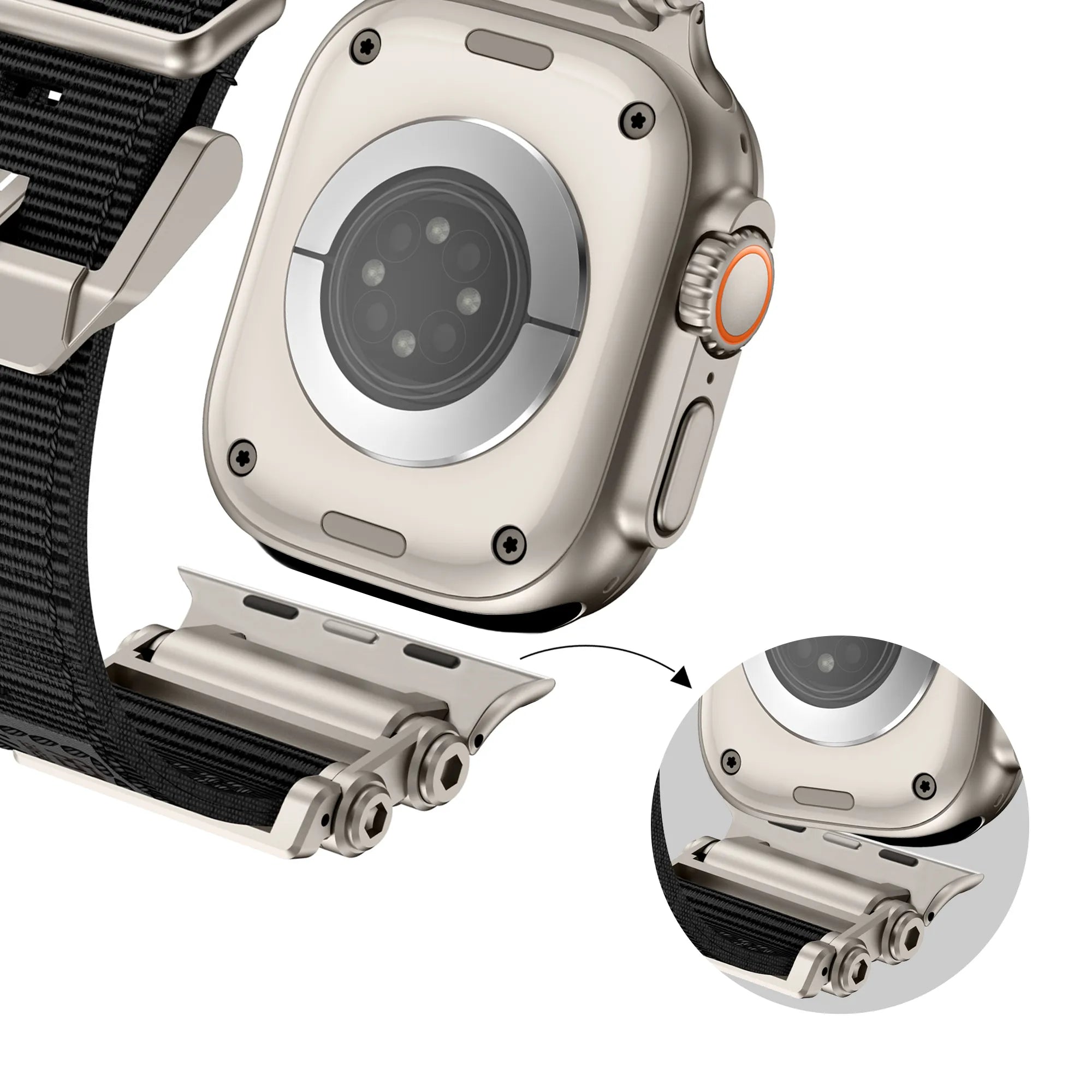 Bandz Apple Watch nylon band 'Explorer' (zwart met titanium)