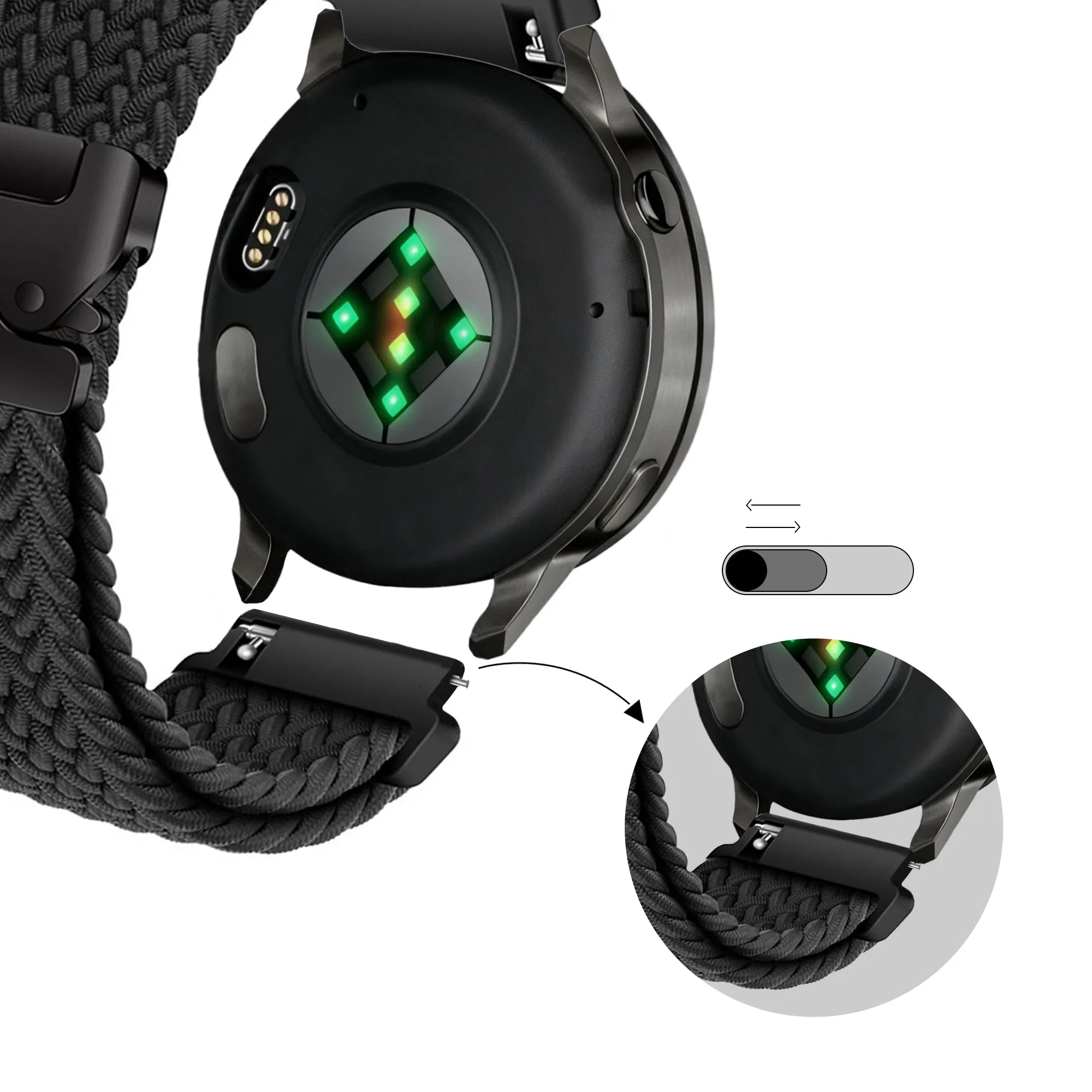 Bandz Garmin Vivomove Sport gevlochten band 'Parachute' (zwart)