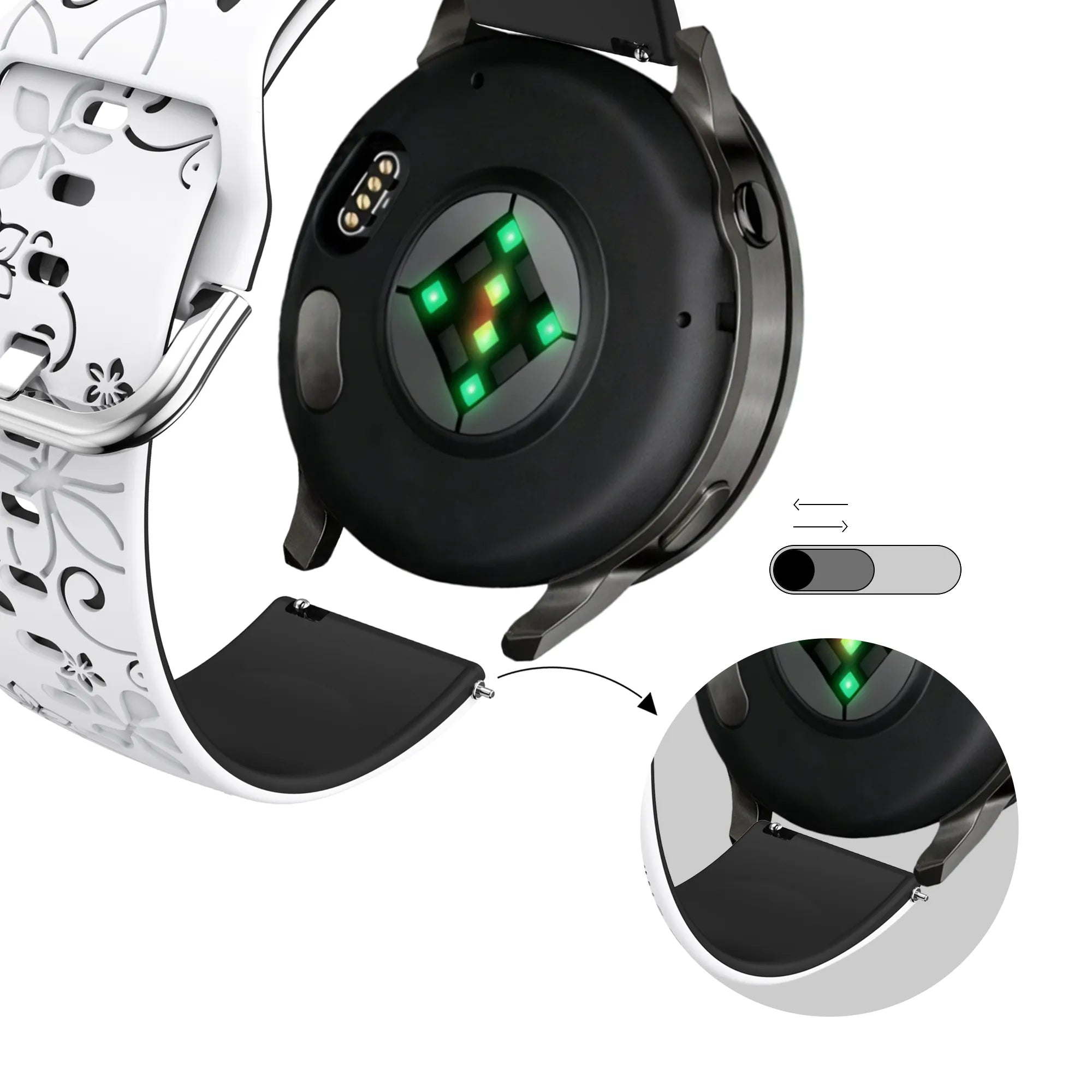 Bandz Correa silicona 'Flores' Garmin Vivomove Sport (blanco/negro)