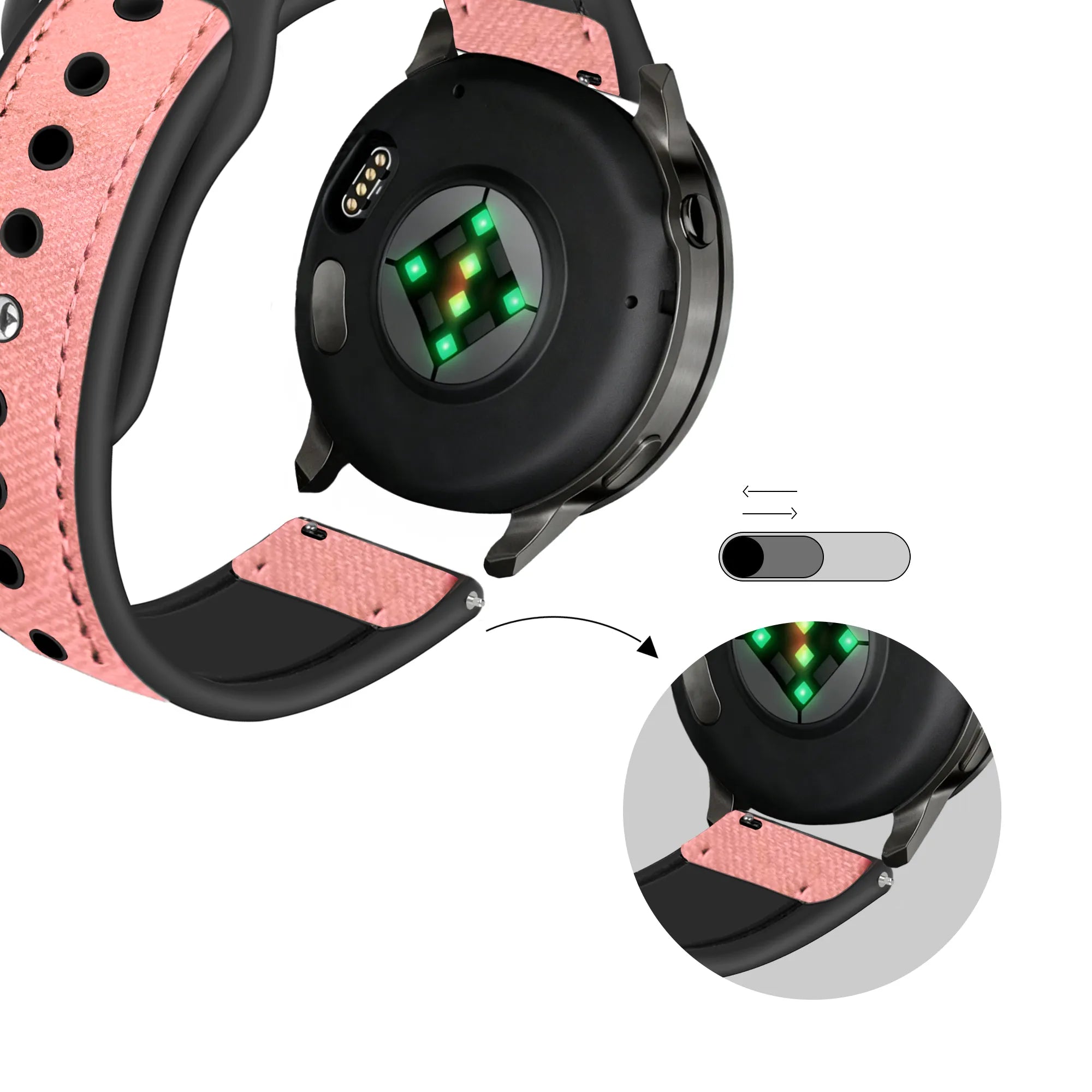 Bandz Garmin Approach S44 lederen band 'Hybrid' (roze)
