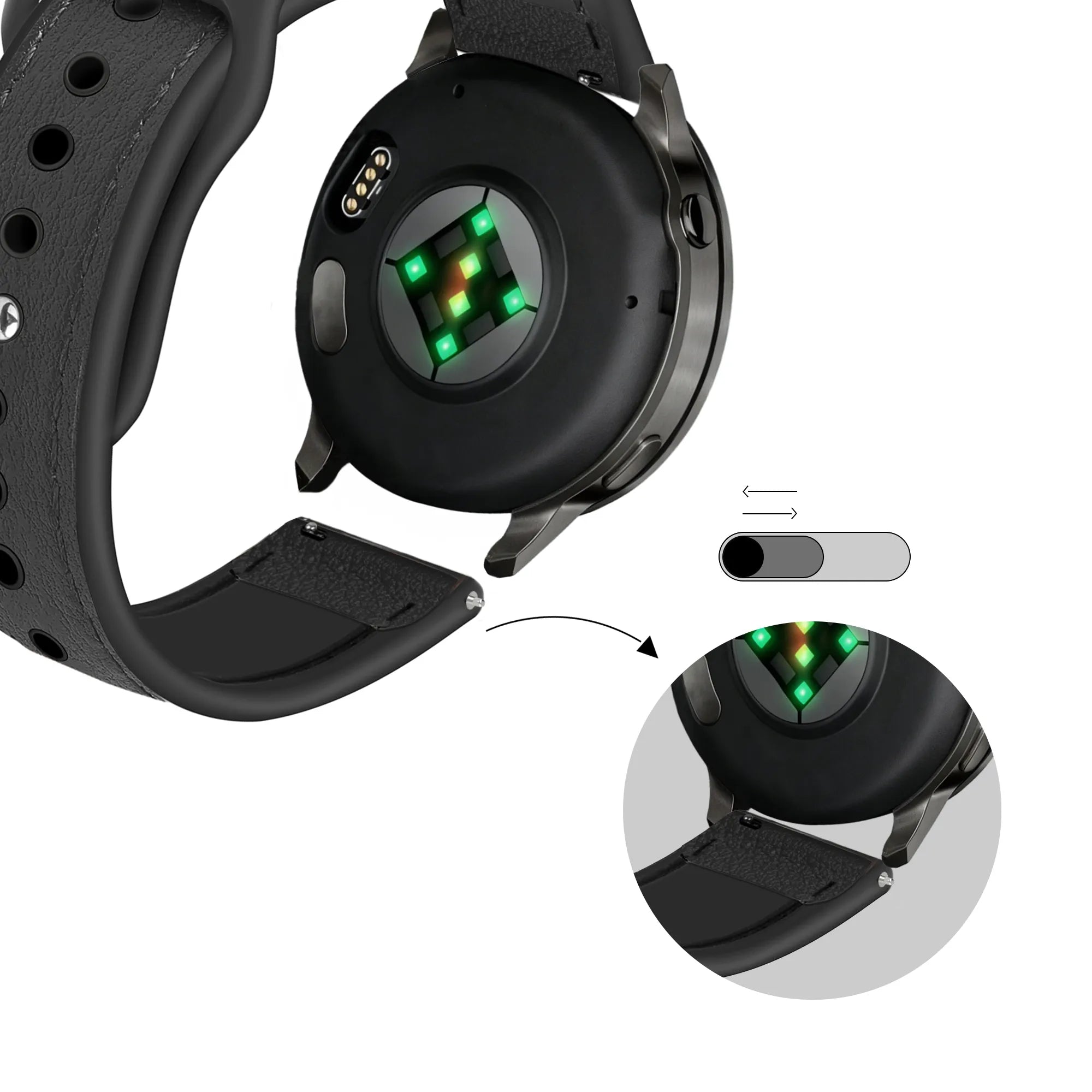 Bandz Garmin Vivoactive 4 Leather Strap 'Hybrid' (Black)