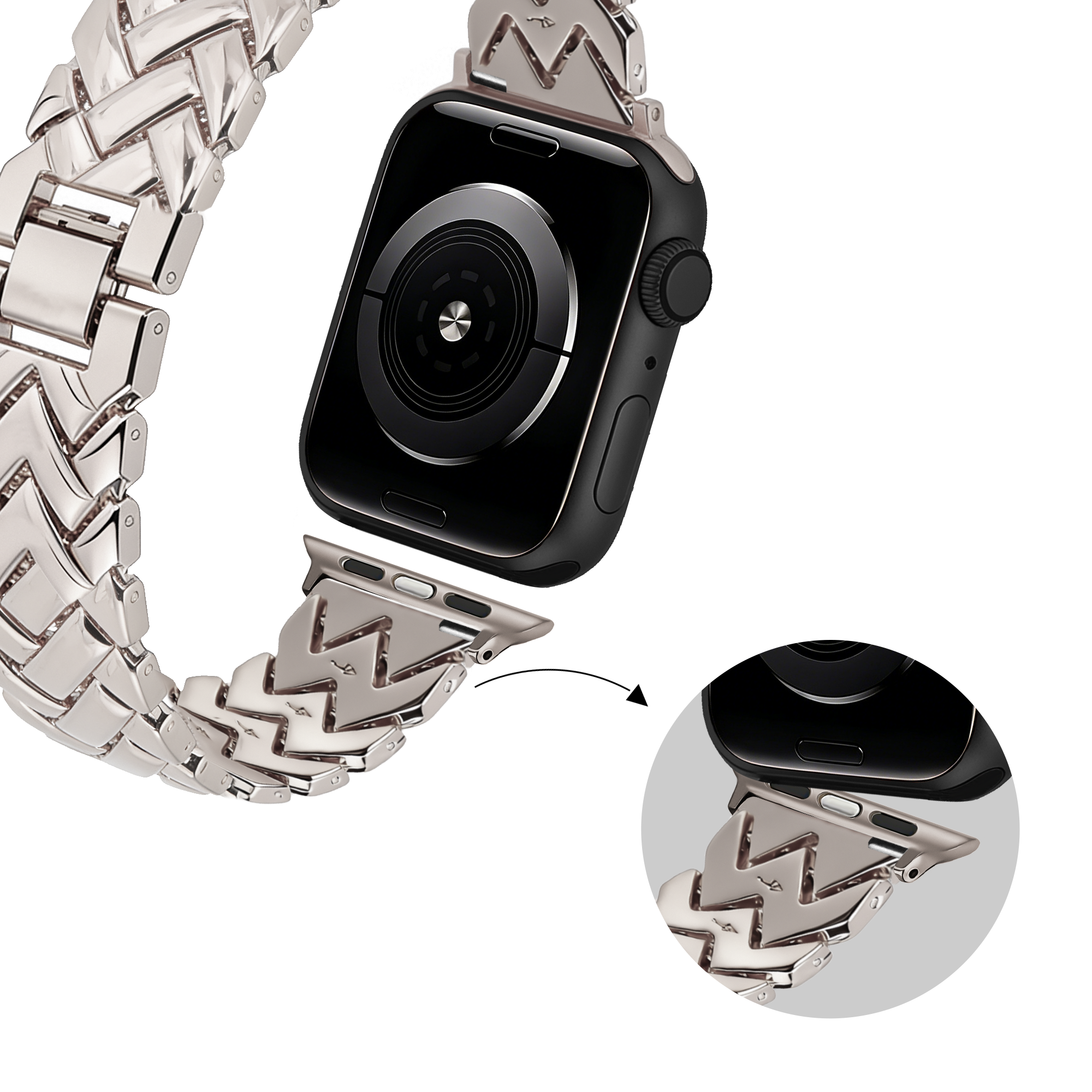 Bandz Apple Watch metalen band 'V-type' (sterrenlicht)