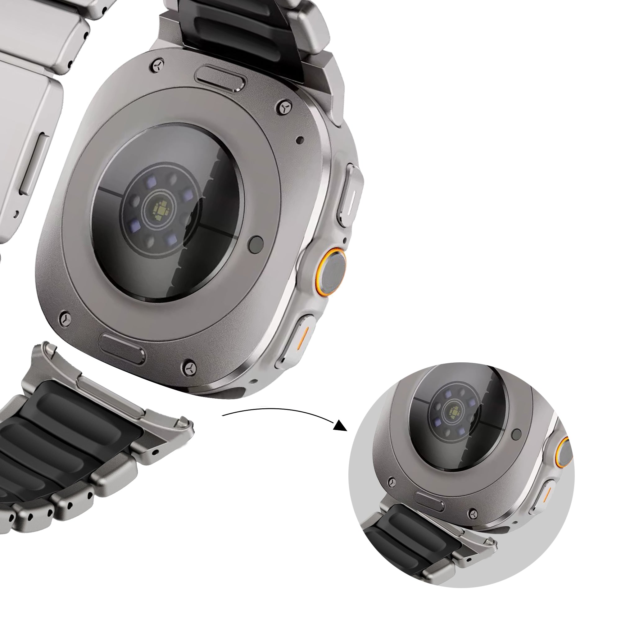 Bandz Samsung Galaxy Watch Ultra 2 titanium band 'Hybrid' (titanium/zwart)